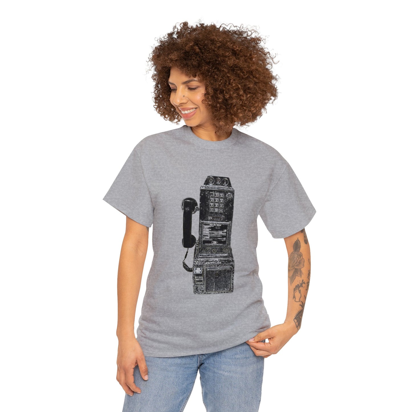 Vintage Retro Pay Phone Antique Telephone Phone Heavy Cotton Tee