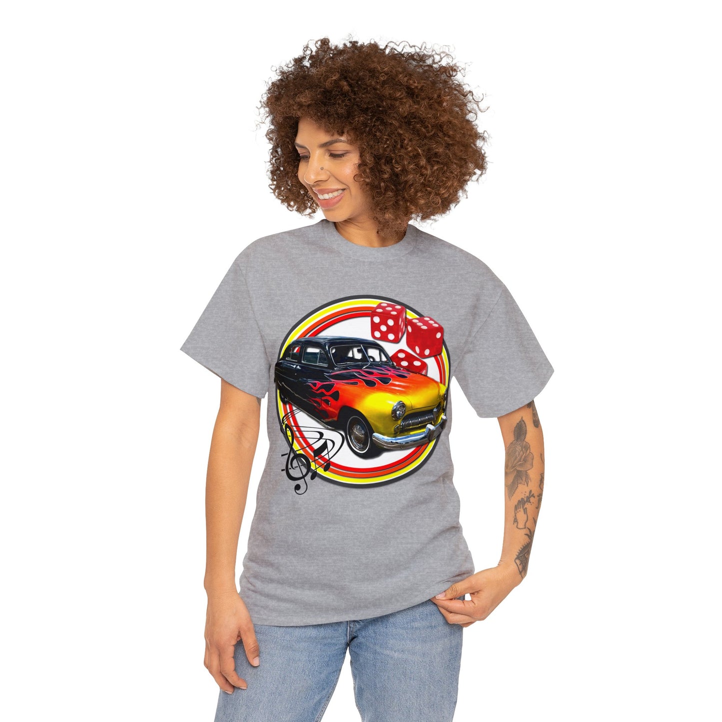 Mercury Eight 1949 Rockabilly Flame Hot Rod Car Heavy Cotton Tee
