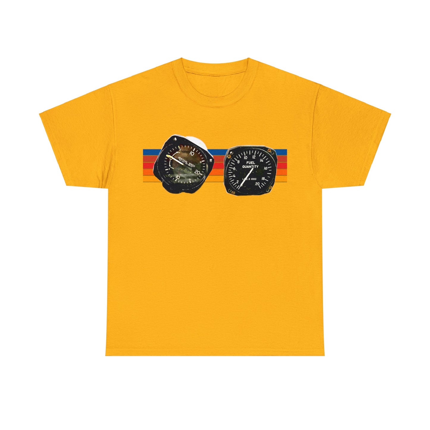 Aircraft Cockpit Instruments, Fuel Gauge, Vertical Speed Gauge, Private Plane Heavy Cotton Tee