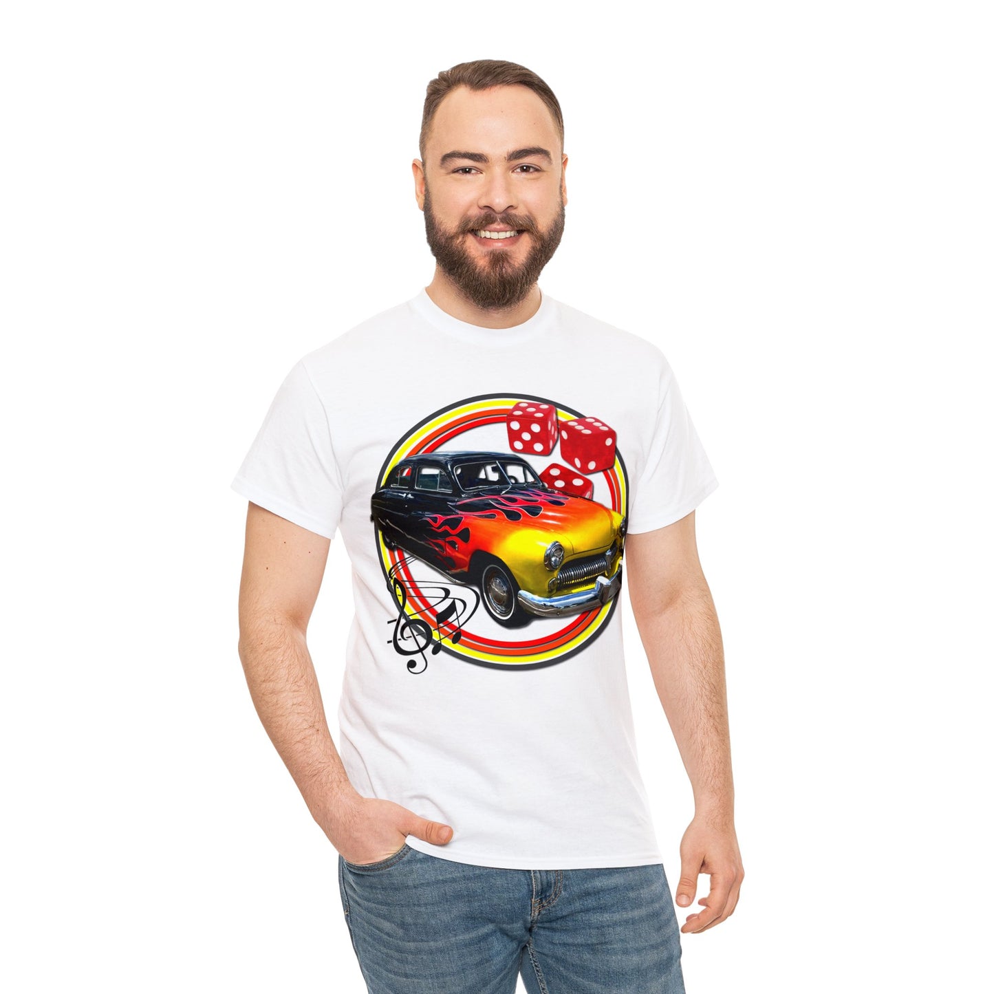 Mercury Eight 1949 Rockabilly Flame Hot Rod Car Heavy Cotton Tee