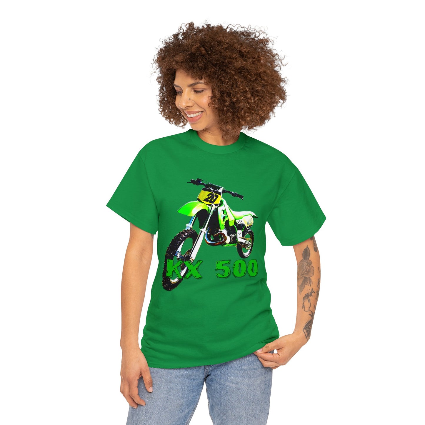 KX 500 Motocross, Vintage Dirt Bike, Green Dirt Bike, Motocross Heavy Cotton Tee