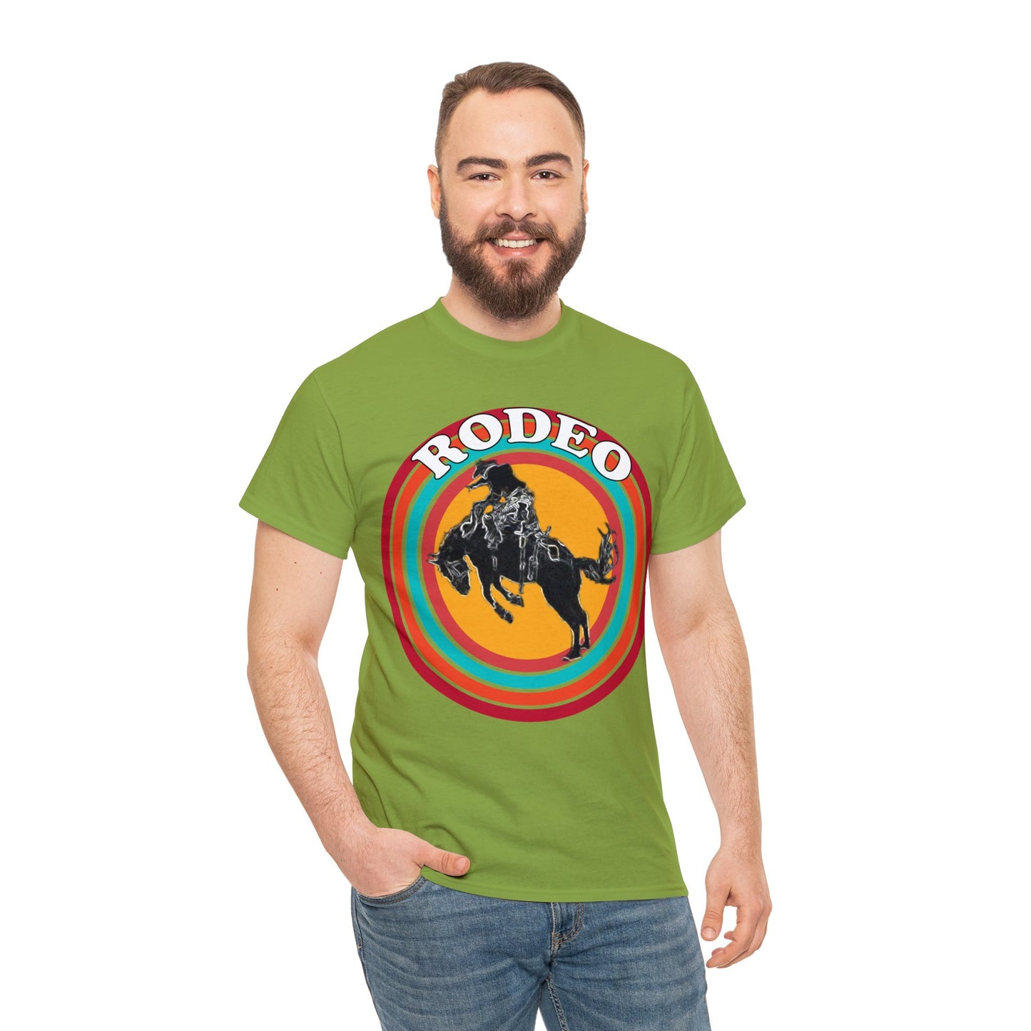 Rodeo, Bronco Rider, Bronc Buster, Cowboy Rider, Horse Rider, Wild Horse Heavy Cotton Tee