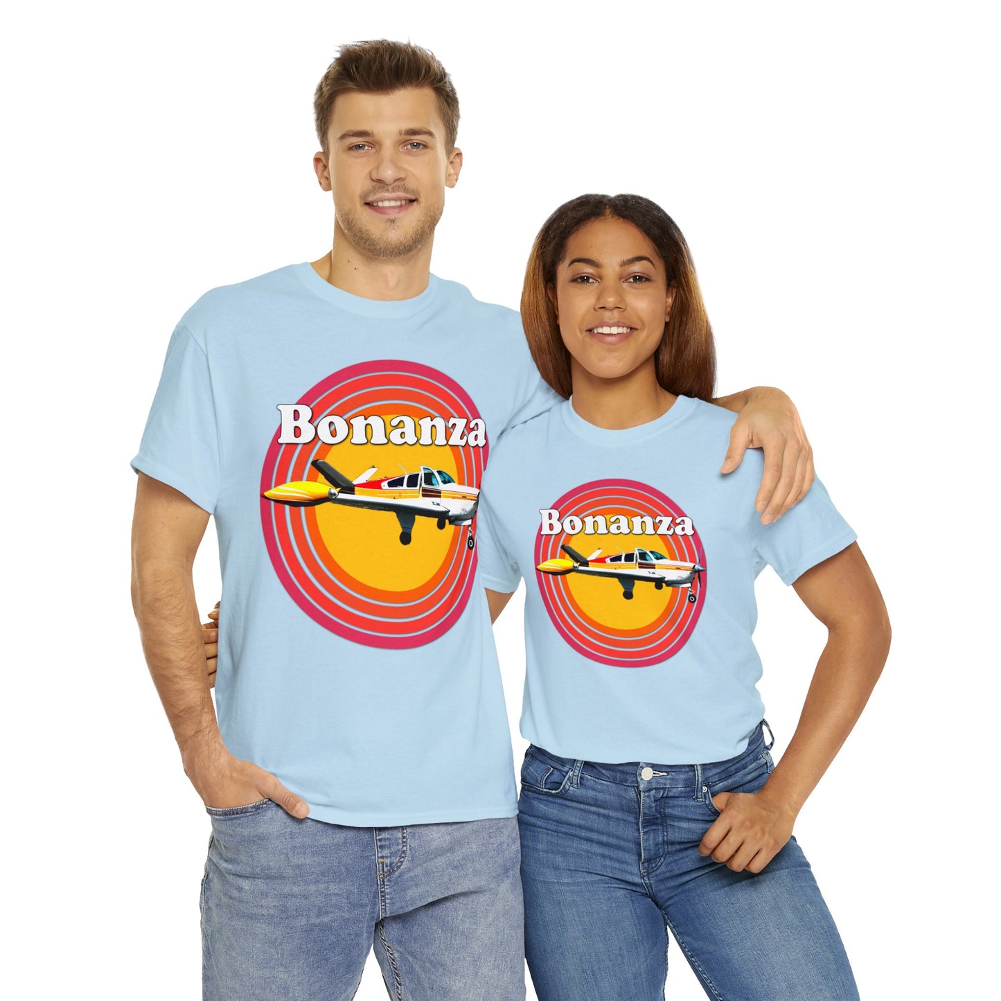 Vintage Bonanza Airplane, 1970s Private Airplane, Turbo Prop Aircraft Heavy Cotton Tee