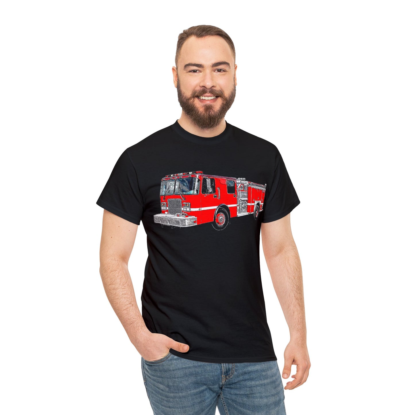 Fire Department, Fire Truck, Fire Department, Red Fire TruckHeavy Cotton Tee