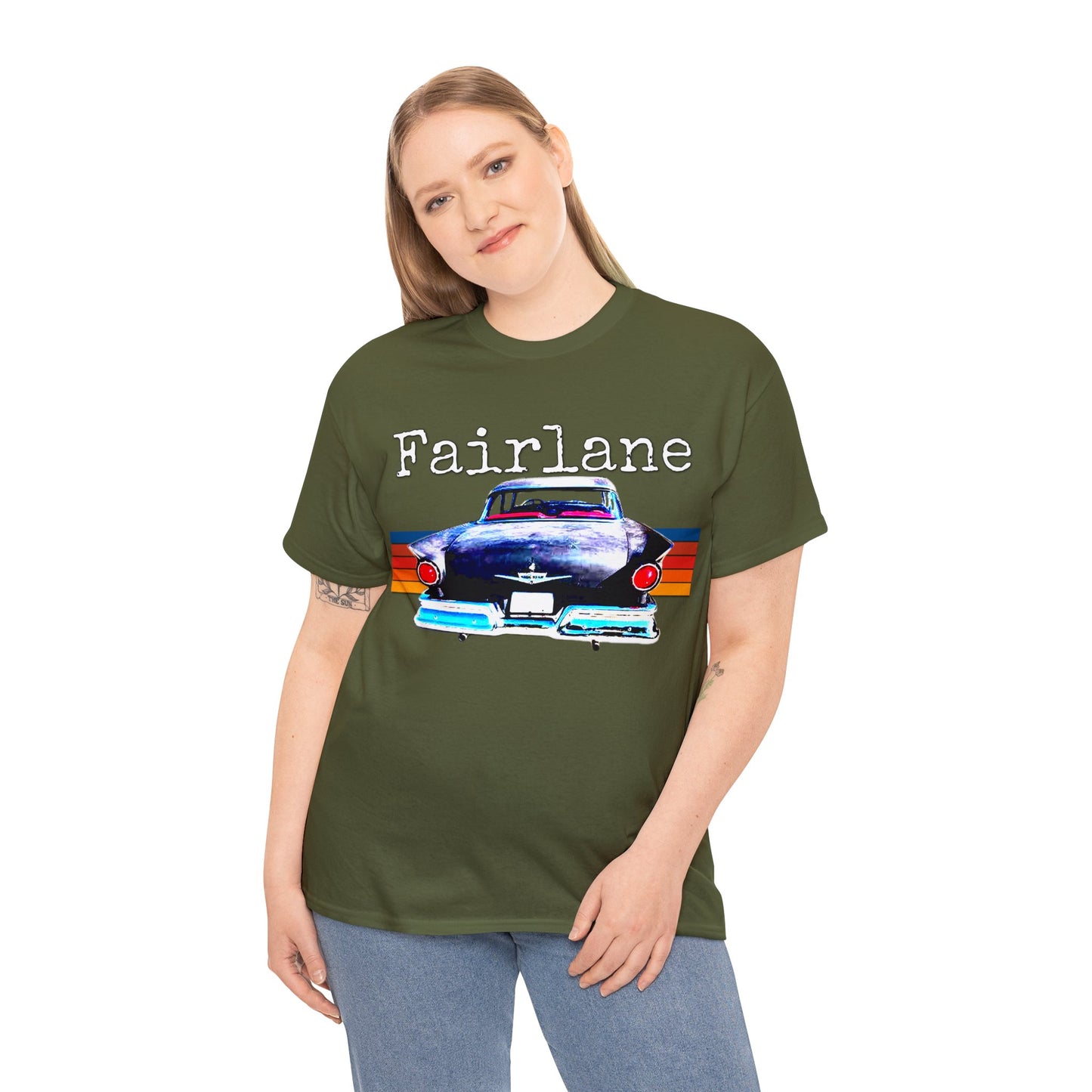Fairlane 1957 Vintage Tail Fins, Vintage American Car Heavy Cotton Tee