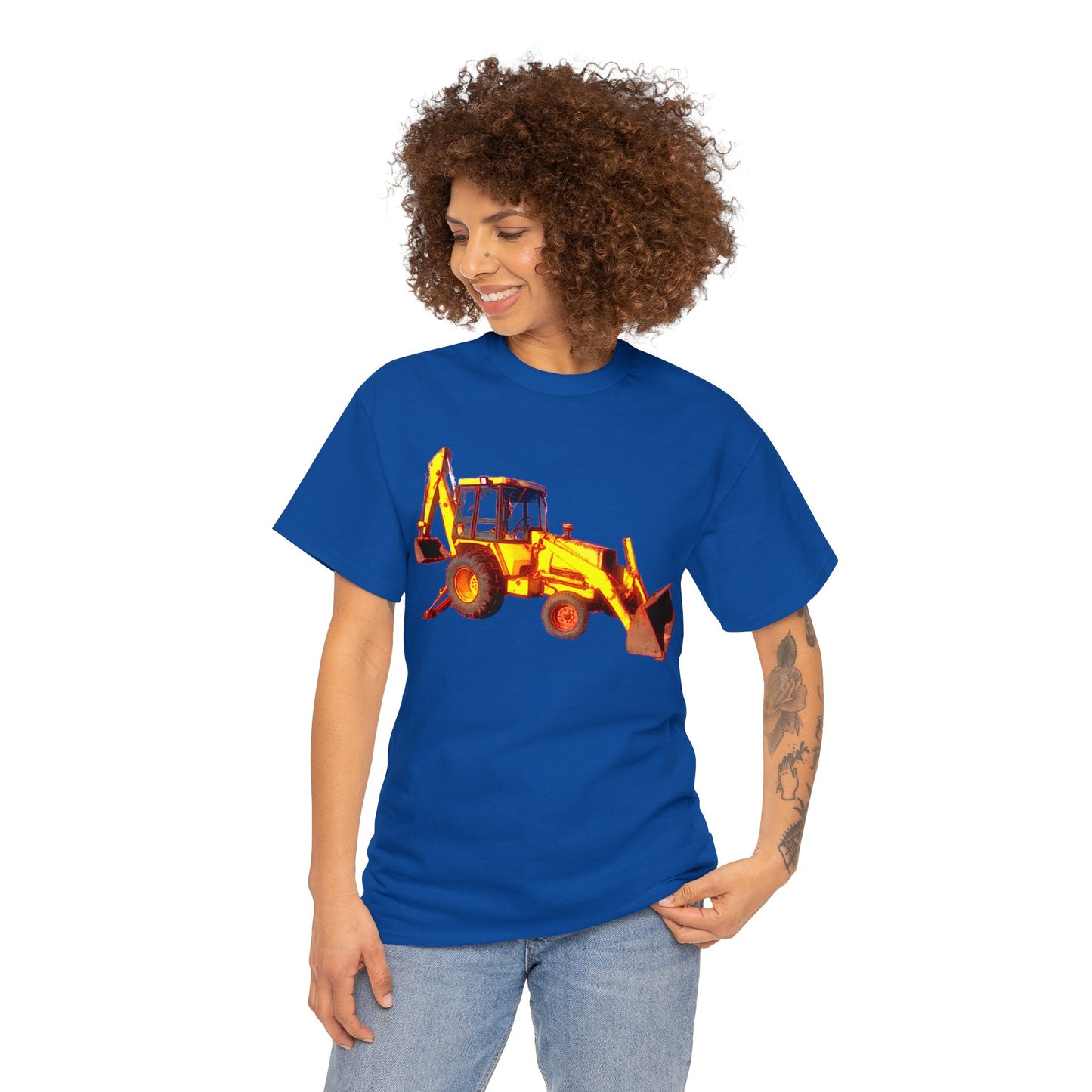 Back Hoe, Tractor, Bulldozer, Excavator, Construction, Under Construction Heavy Cotton Tee