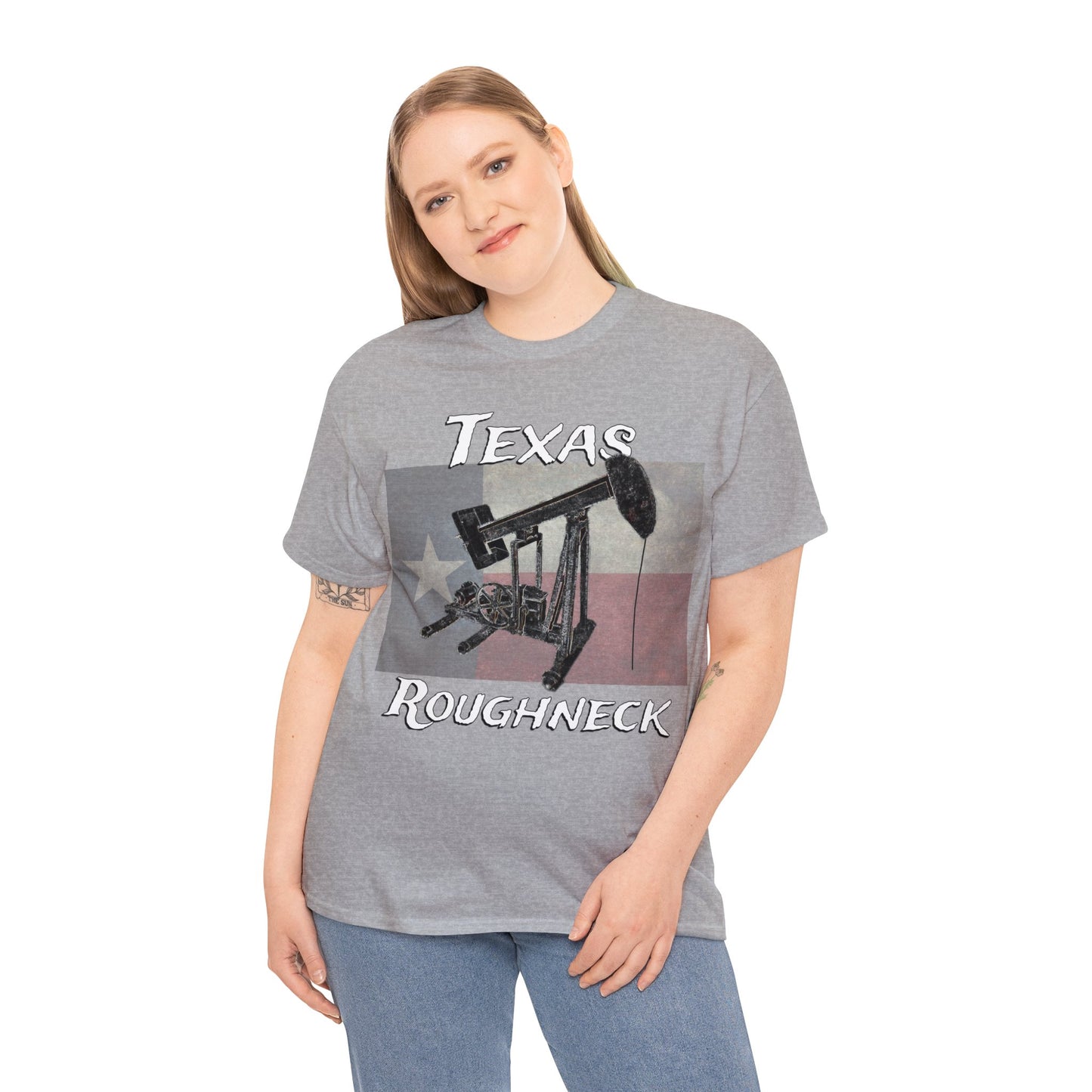 Texas Oil Worker, Rough Neck, Pump Jack Heavy Cotton Tee