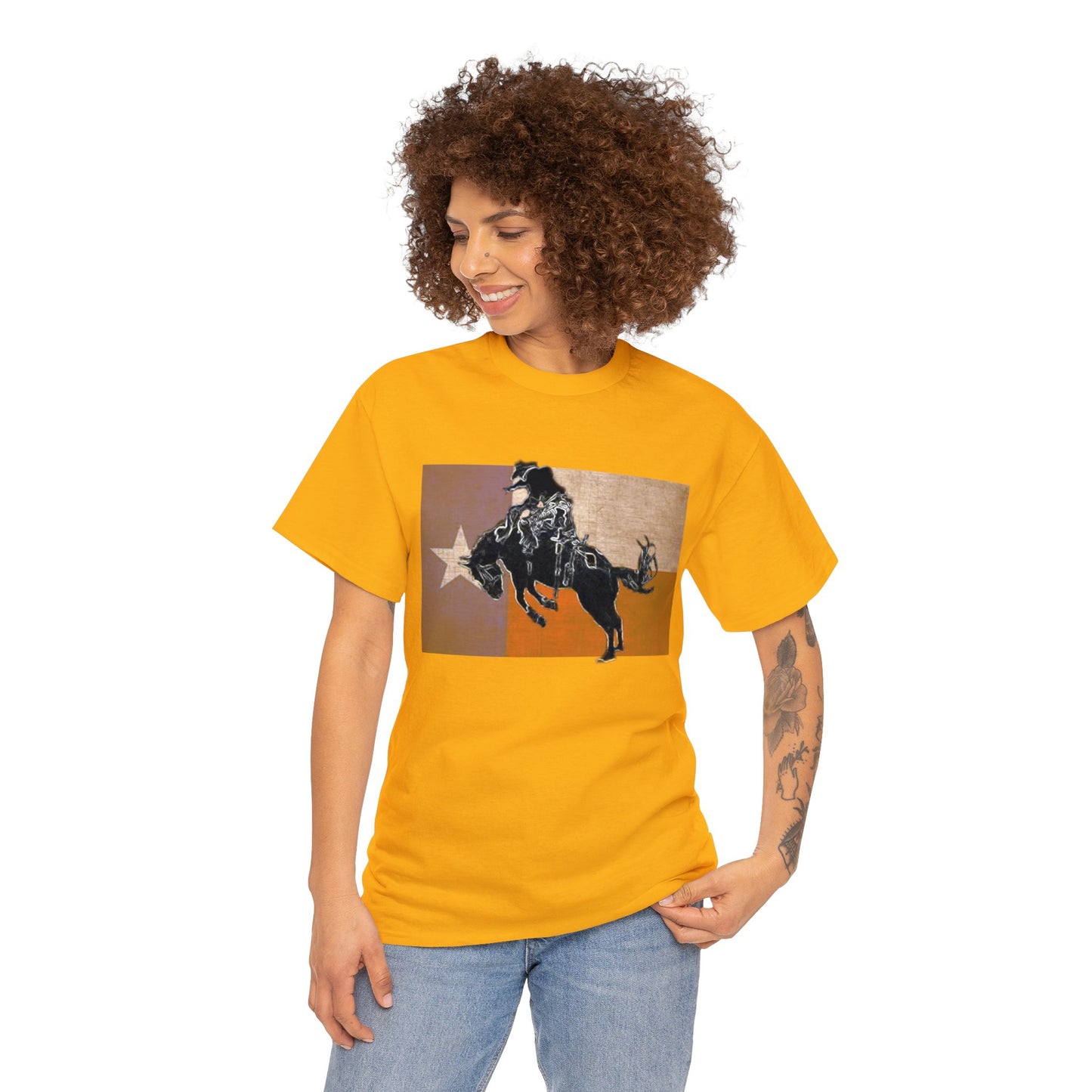 Rodeo, Bronco Rider, Bronc Buster, Cowboy Rider, Horse Rider, Wild Horse Heavy Cotton Tee