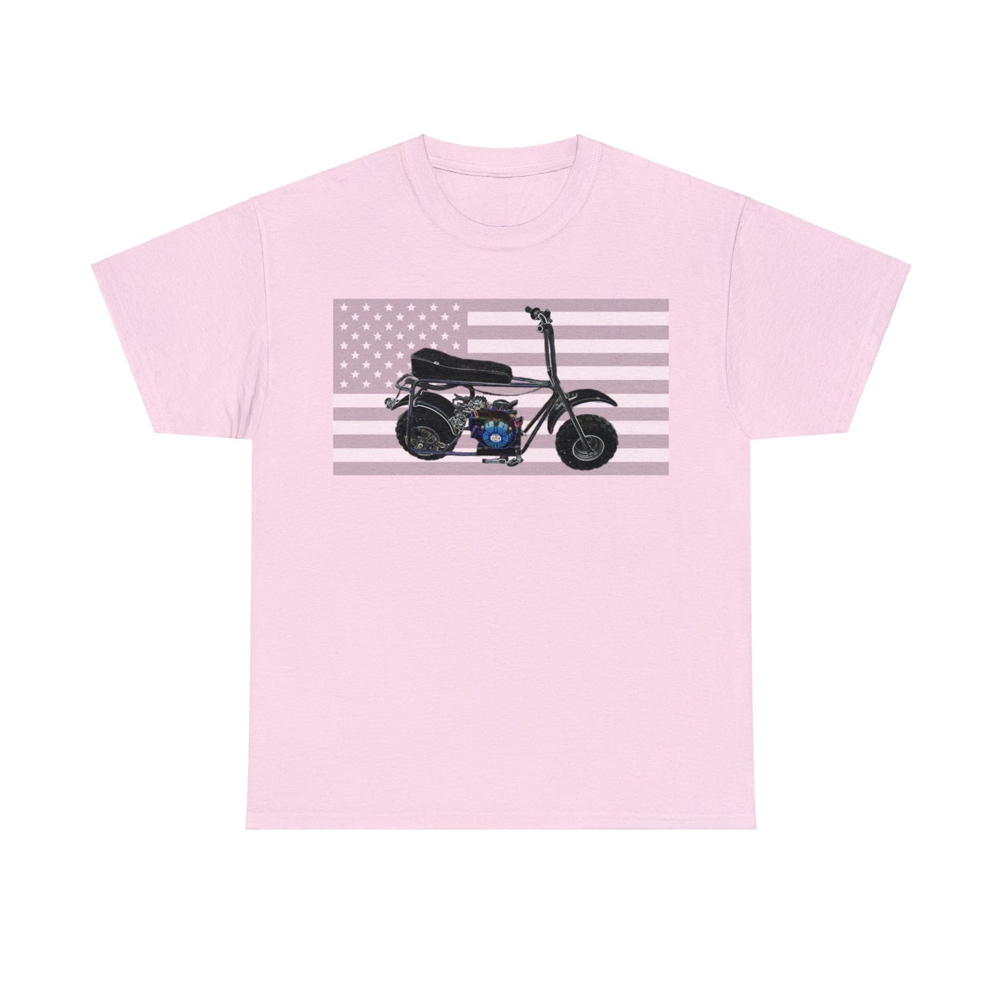 American Flag Vintage Mini Bike, Moped, Mini Motorcycle, Scooter Heavy Cotton Tee