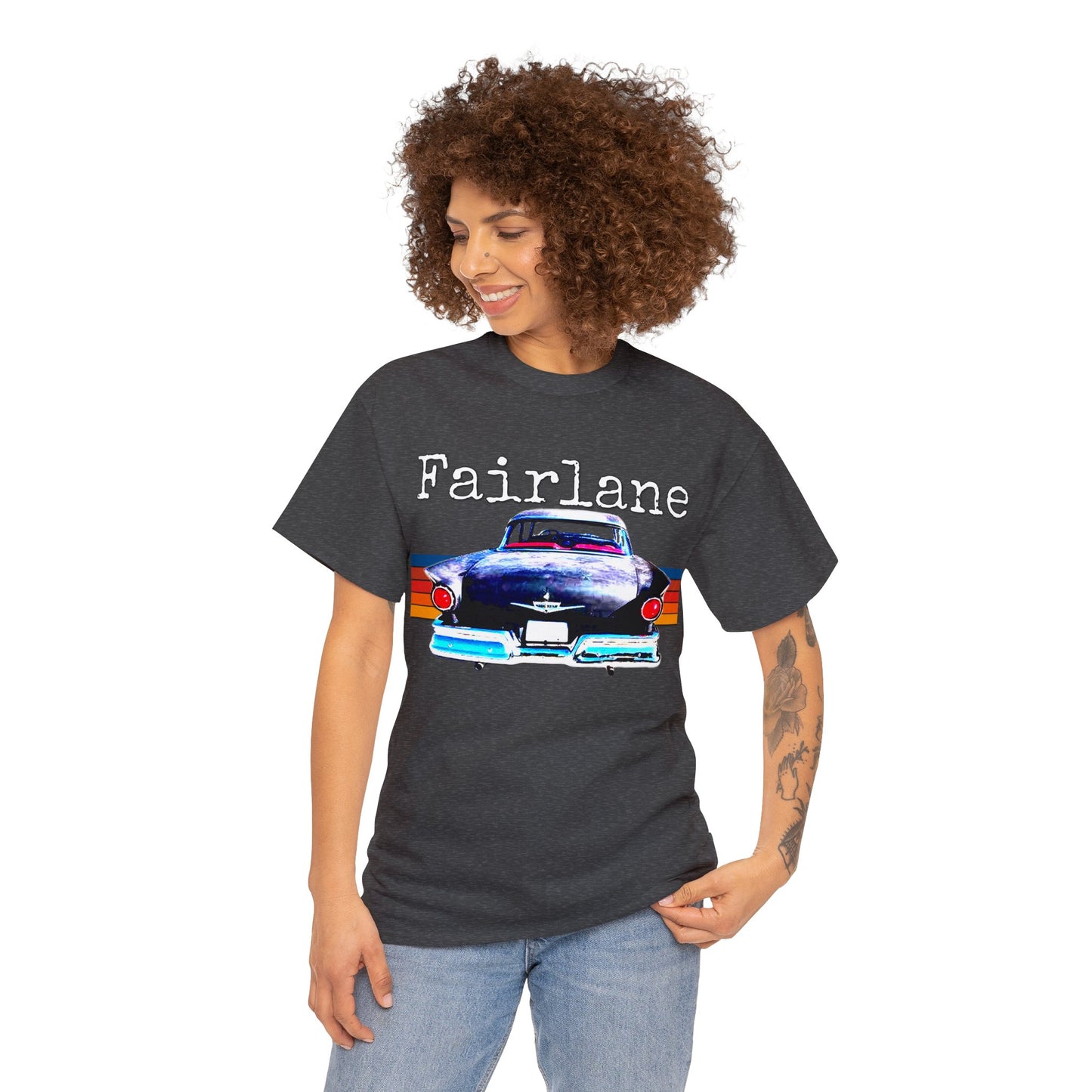 Fairlane 1957 Vintage Tail Fins, Vintage American Car Heavy Cotton Tee