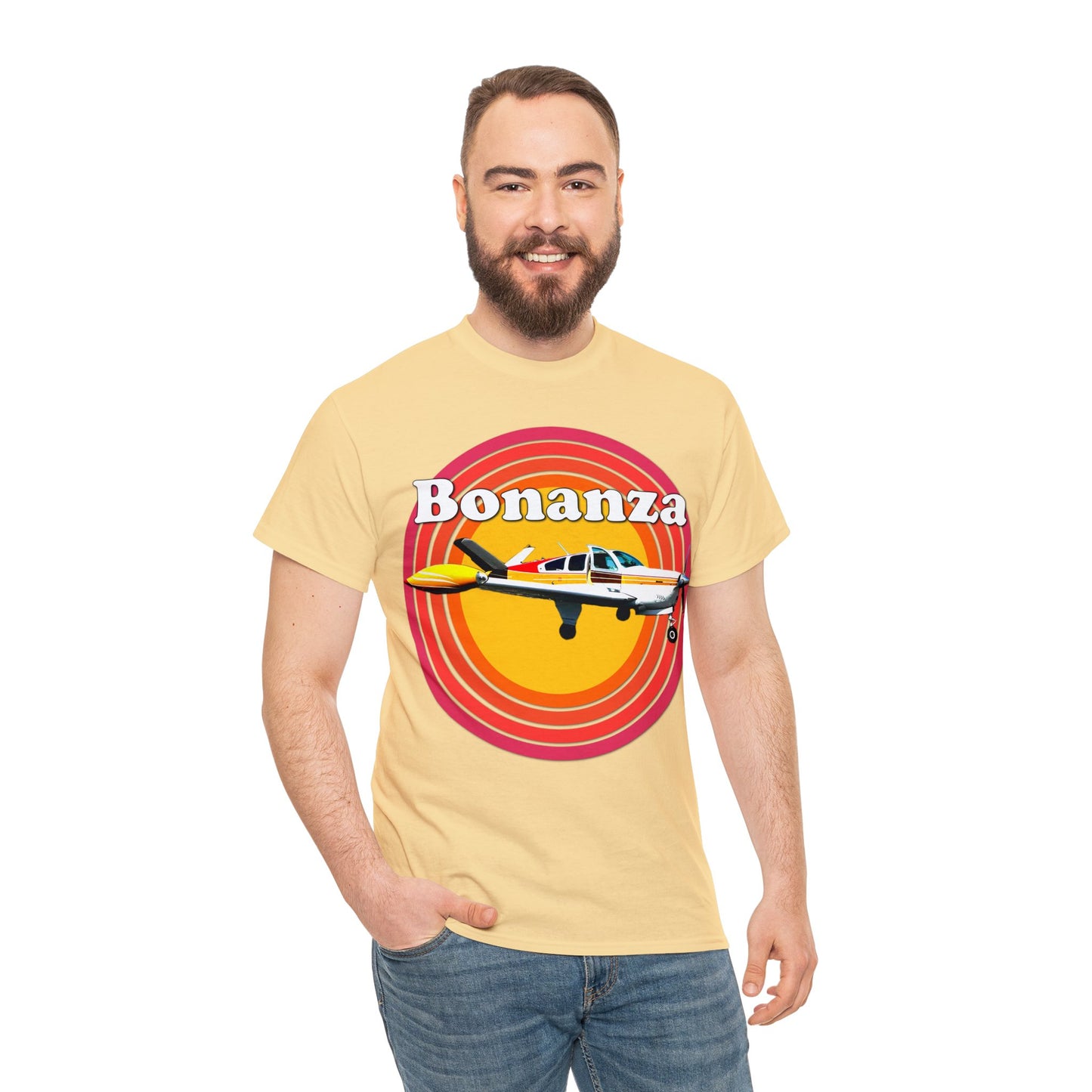 Vintage Bonanza Airplane, 1970s Private Airplane, Turbo Prop Aircraft Heavy Cotton Tee