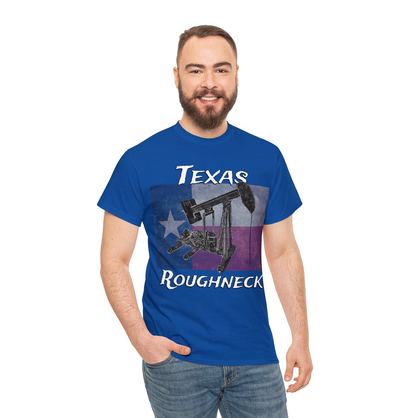 Texas Oil Worker, Rough Neck, Pump Jack Heavy Cotton Tee