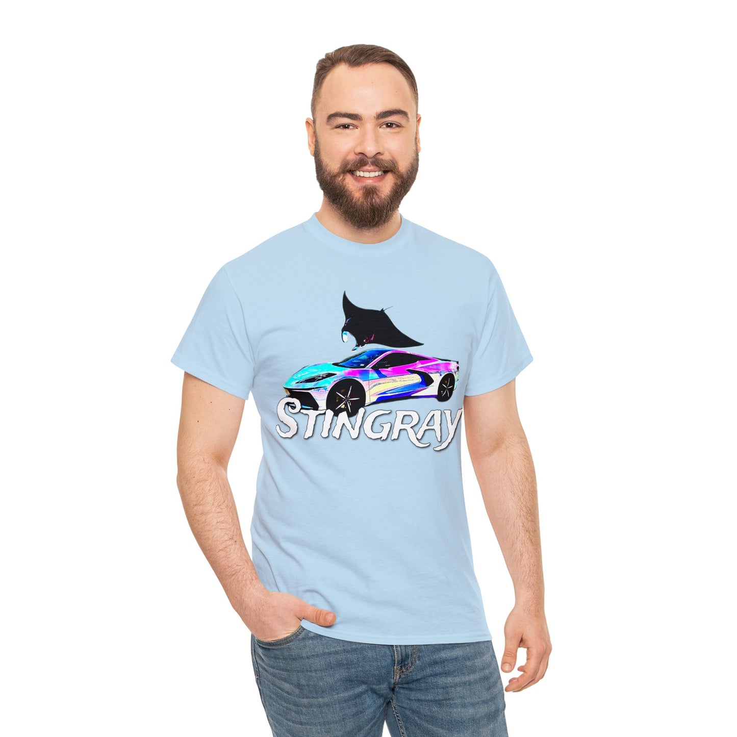 Sting Ray Car, Vette, Stingray Sports Car American Automobile Heavy Cotton Tee