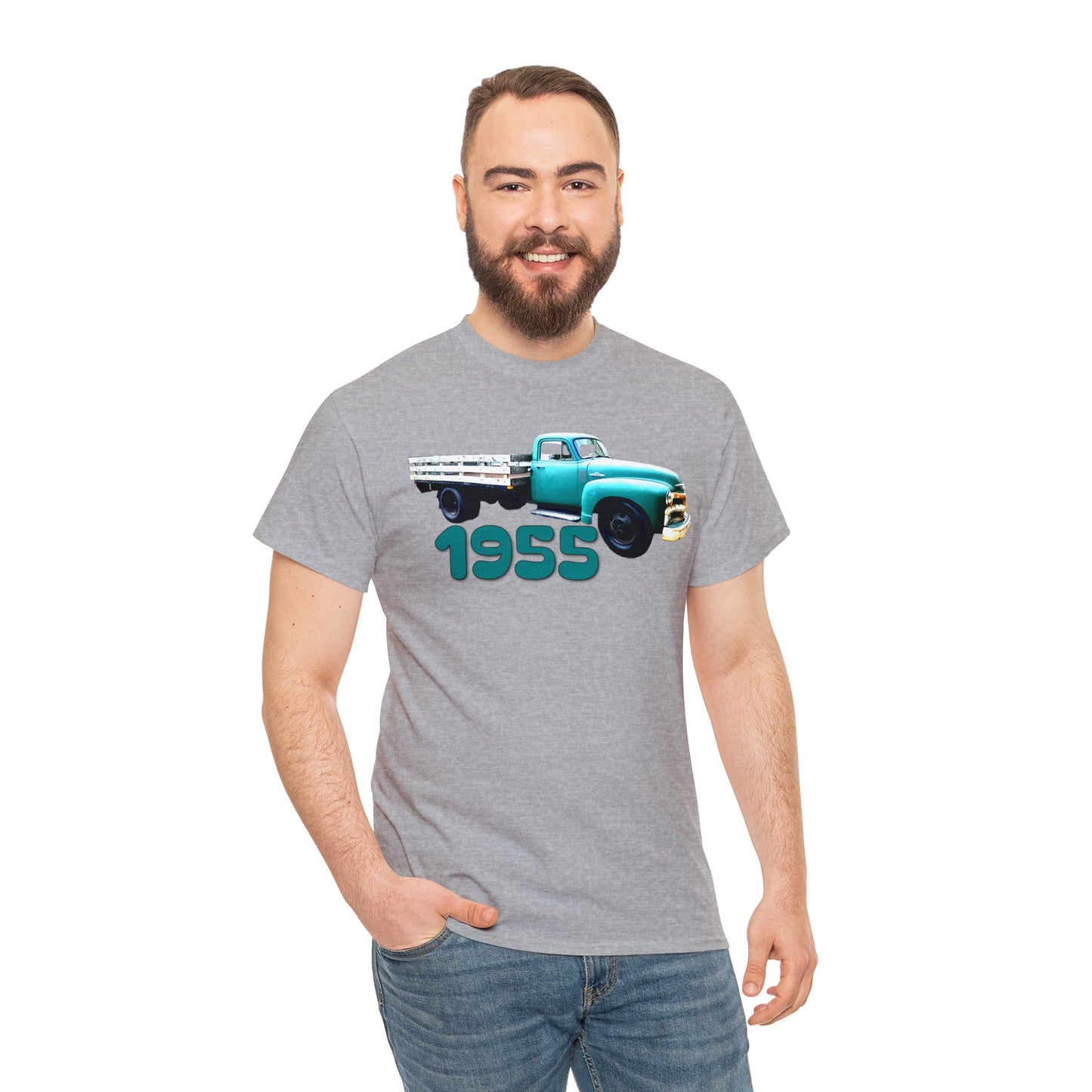 1955 Pickup Truck, Vintage Farm Truck, Retro Flat Bed Truck Heavy Cotton Tee