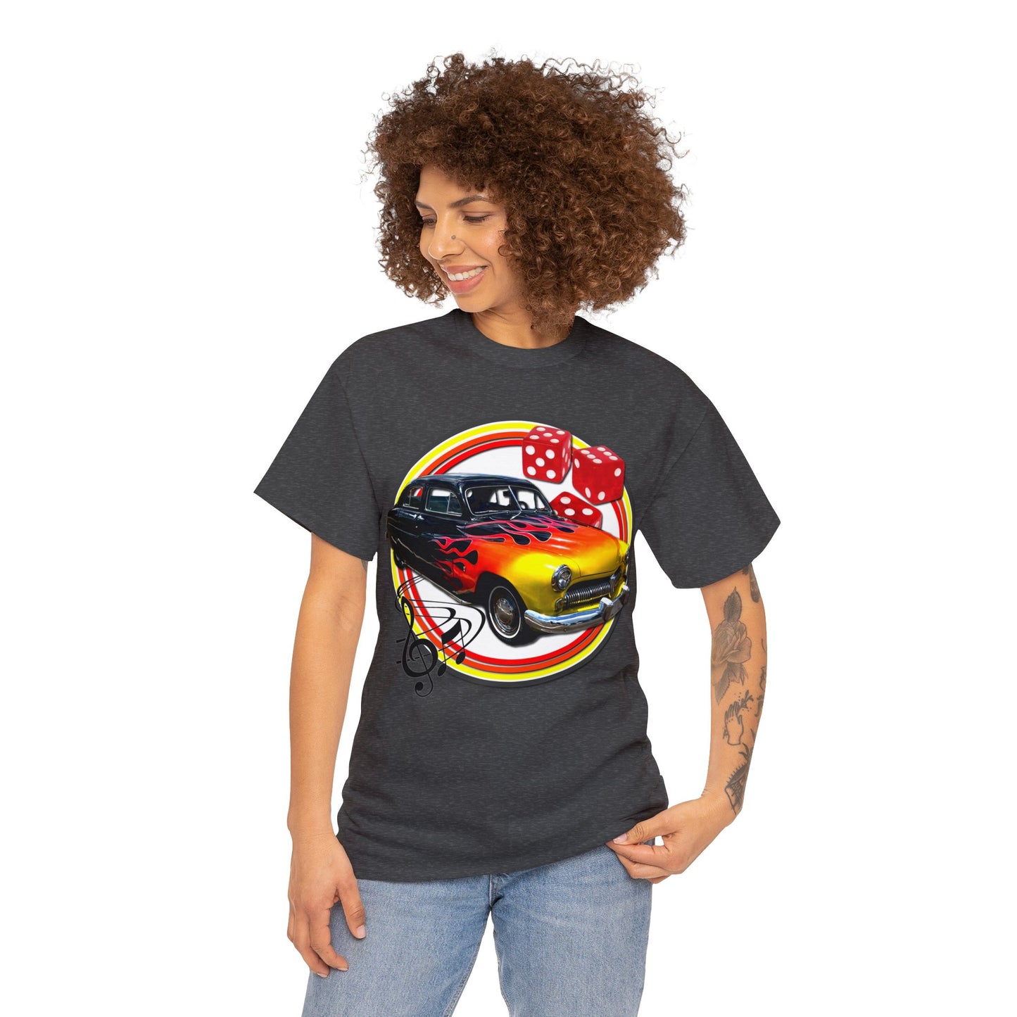 Mercury Eight 1949 Rockabilly Flame Hot Rod Car Heavy Cotton Tee