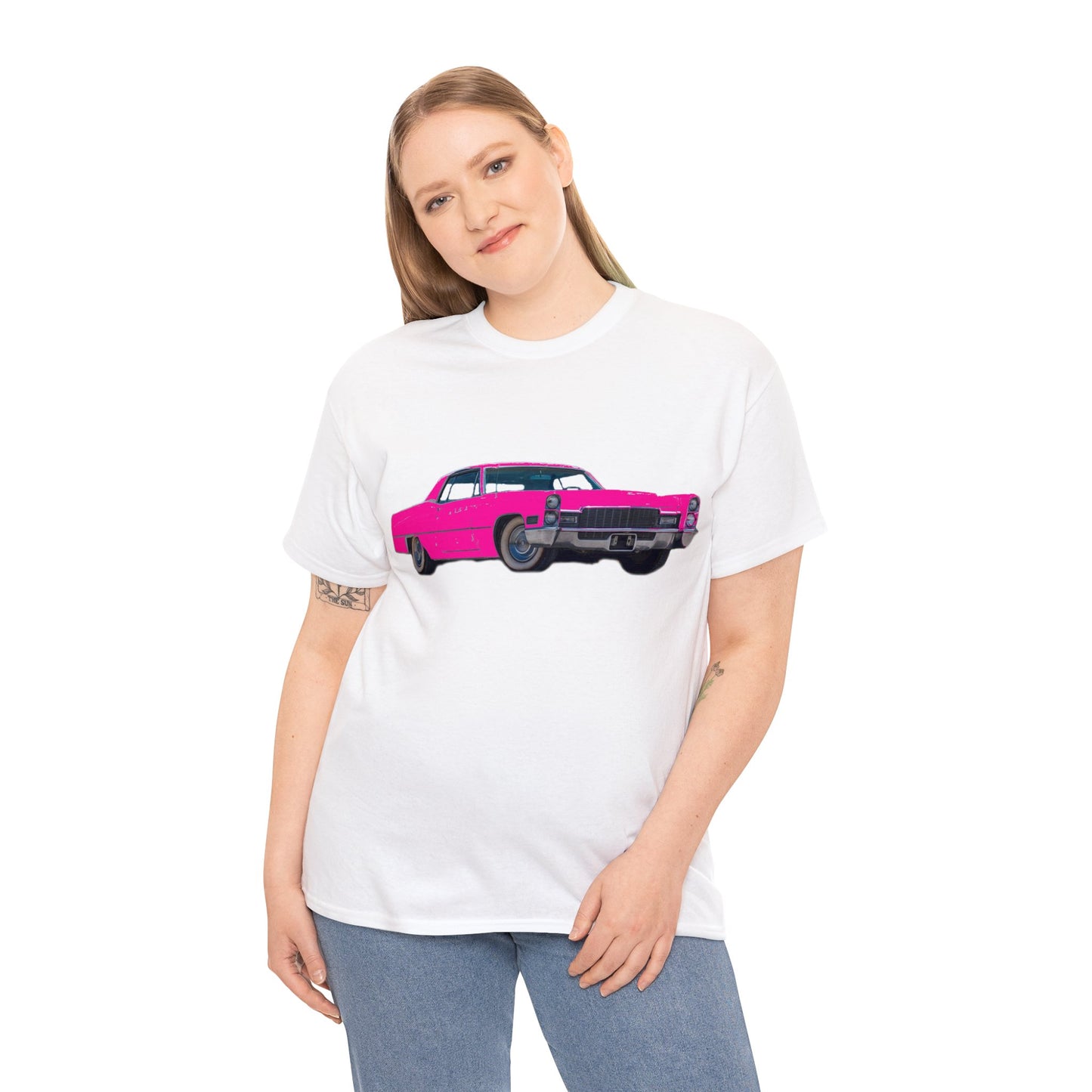 Pink Cadillac, Vintage Car, Caddy Daddy, Retro DeVille Heavy Cotton Tee