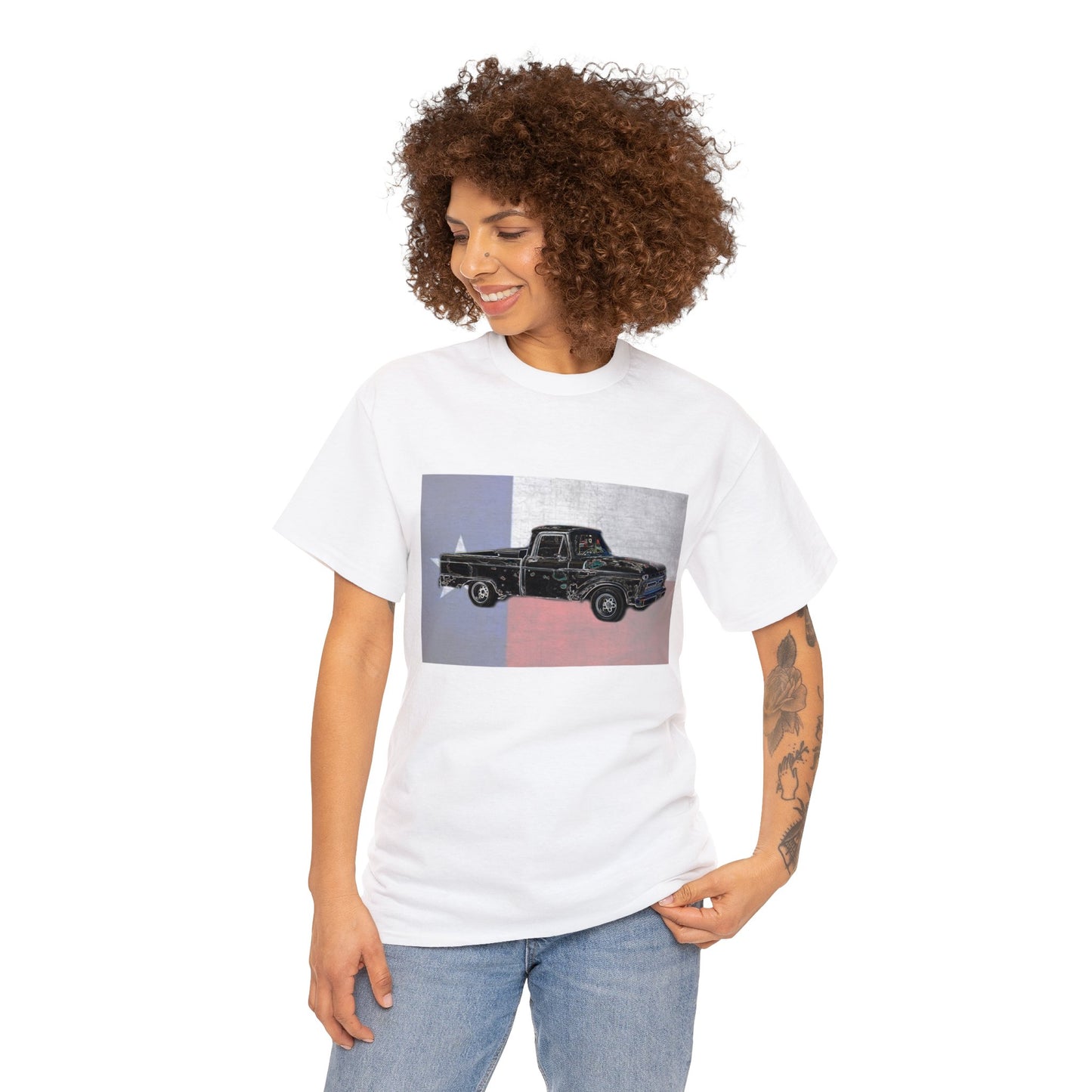 Vintage Texas Flag Pickup Truck Heavy Cotton Tee