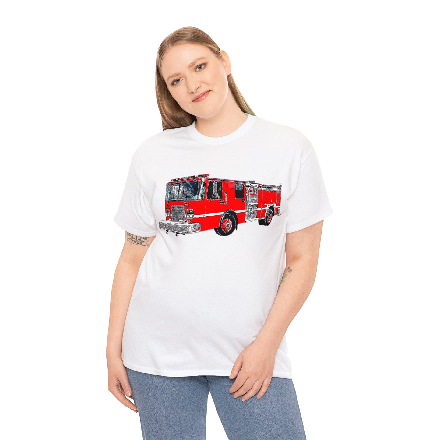 Fire Department, Fire Truck, Fire Department, Red Fire TruckHeavy Cotton Tee