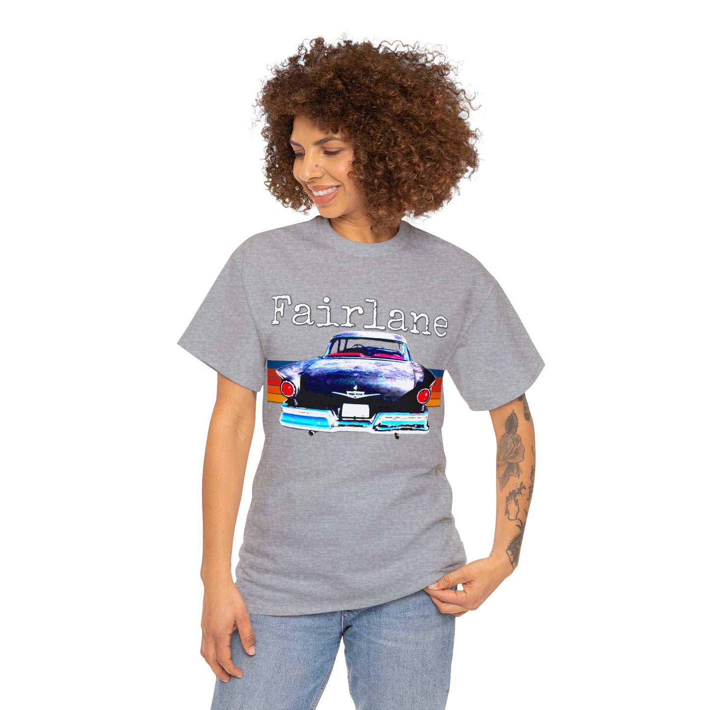 Fairlane 1957 Vintage Tail Fins, Vintage American Car Heavy Cotton Tee
