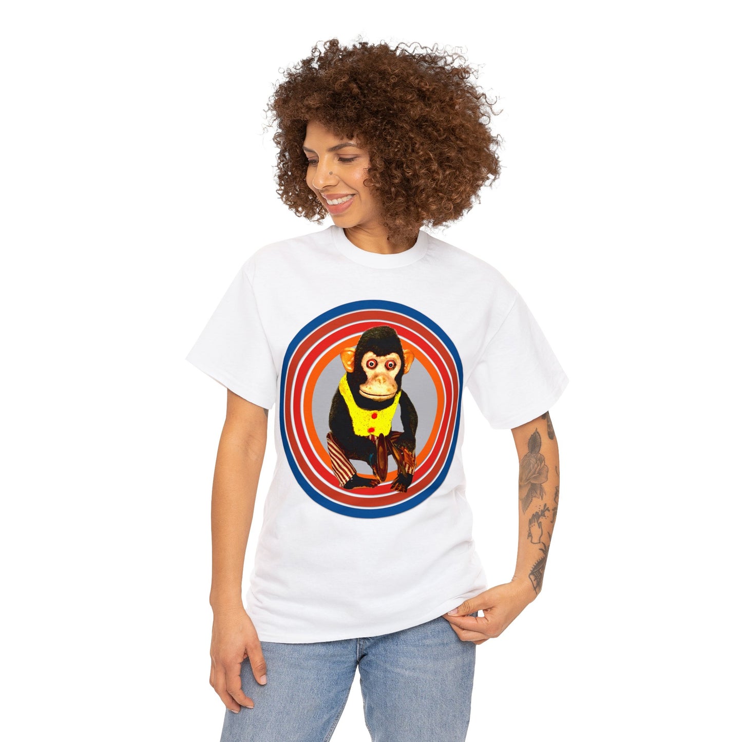 Cymbal Chimp Toy, Jolly Monkey With Cymbals Vintage Retro Heavy Cotton Tee