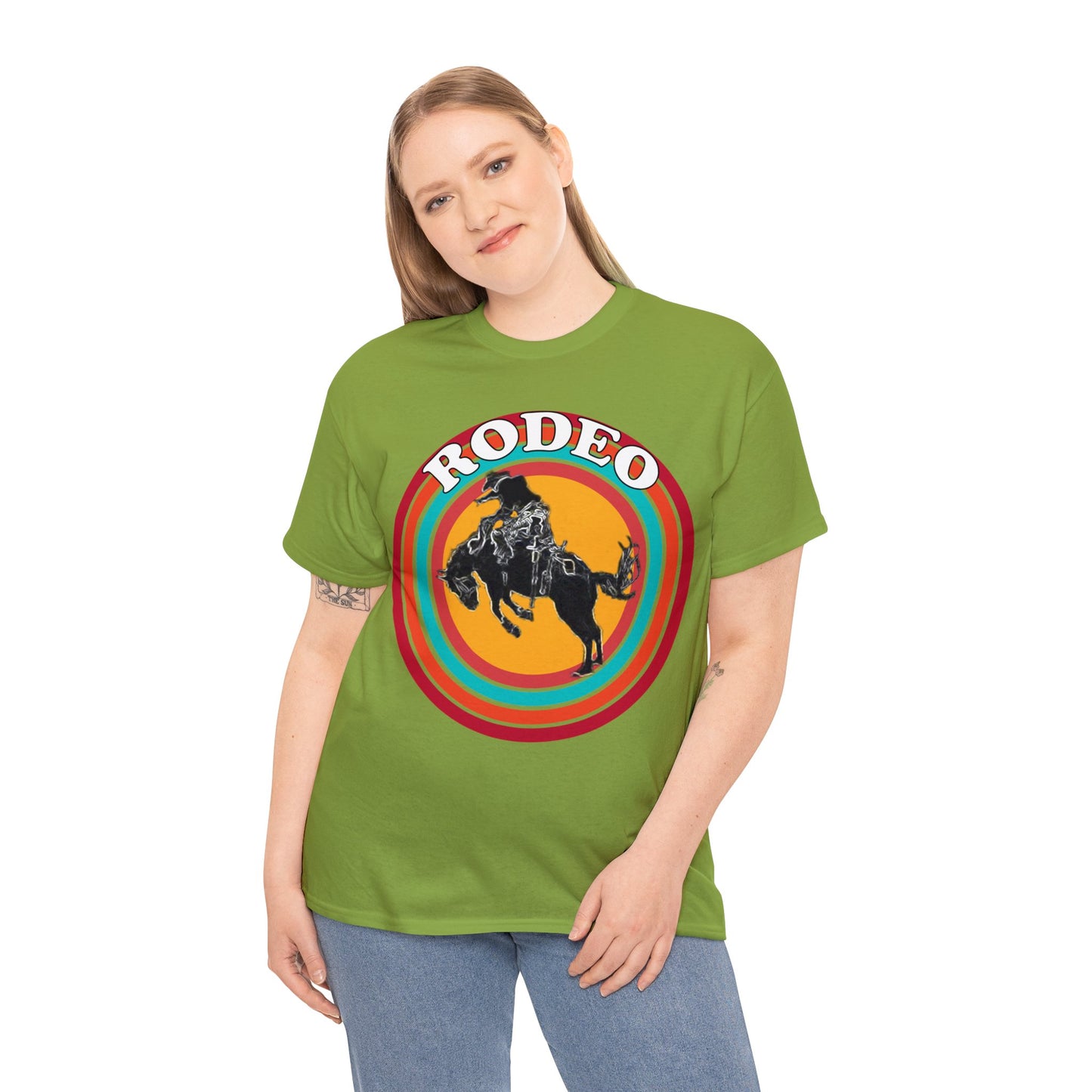 Rodeo, Bronco Rider, Bronc Buster, Cowboy Rider, Horse Rider, Wild Horse Heavy Cotton Tee
