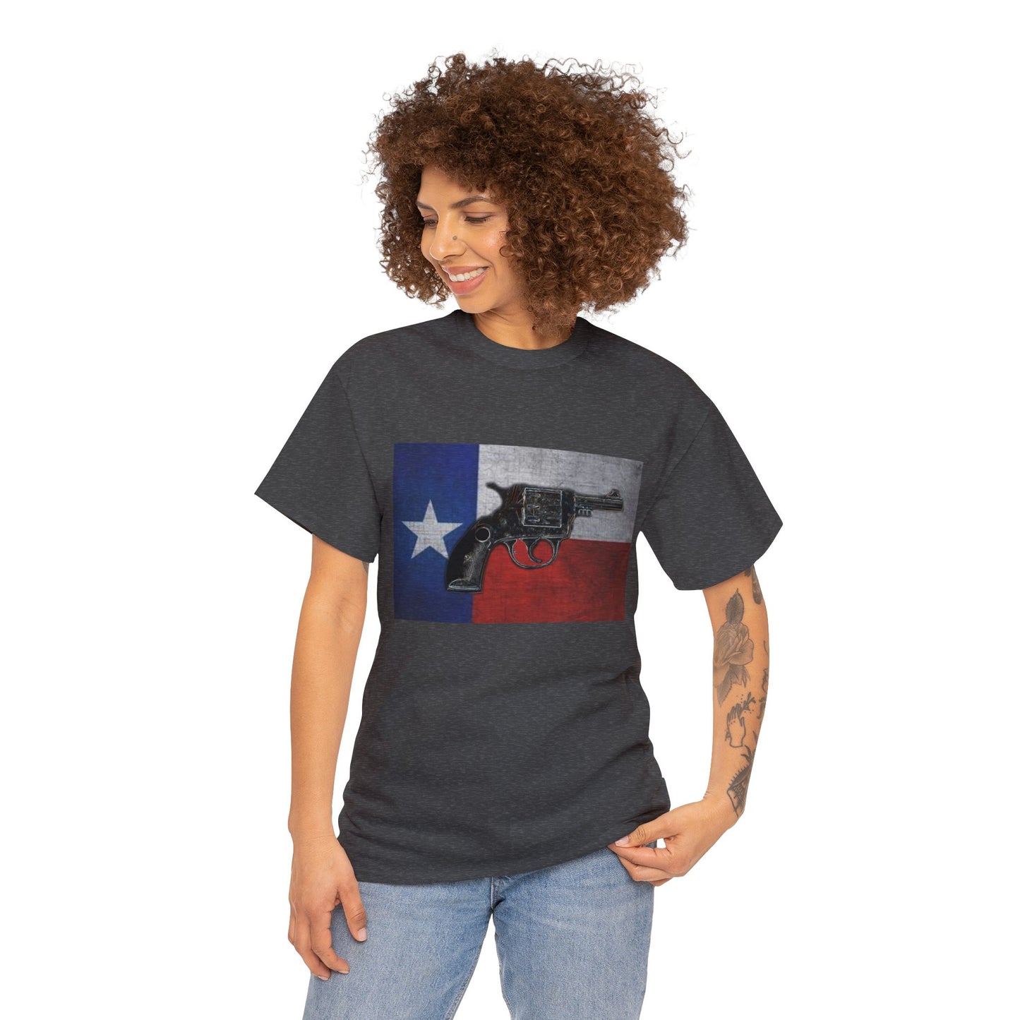 Vintage Pistol Revolver Texas Flag Heavy Cotton Tee