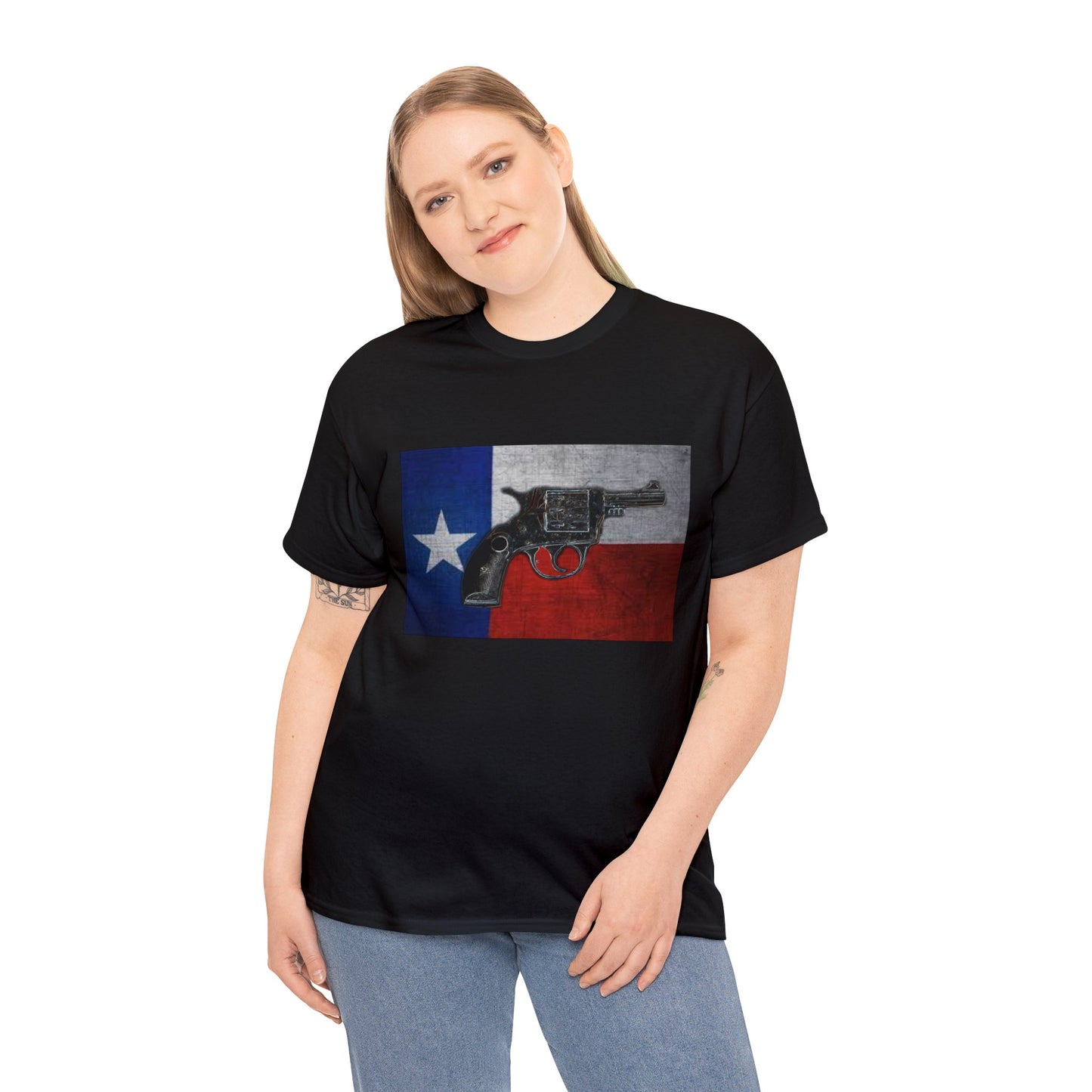 Vintage Pistol Revolver Texas Flag Heavy Cotton Tee