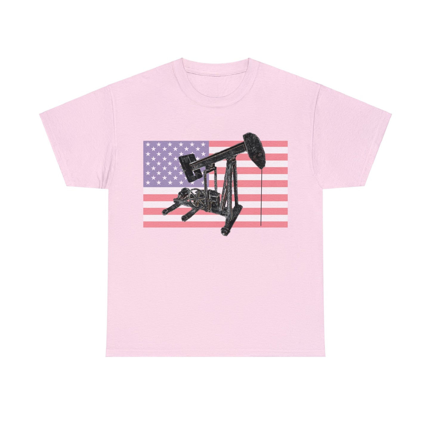 American Oil Worker Pump Jack USA Flag Heavy Cotton Tee