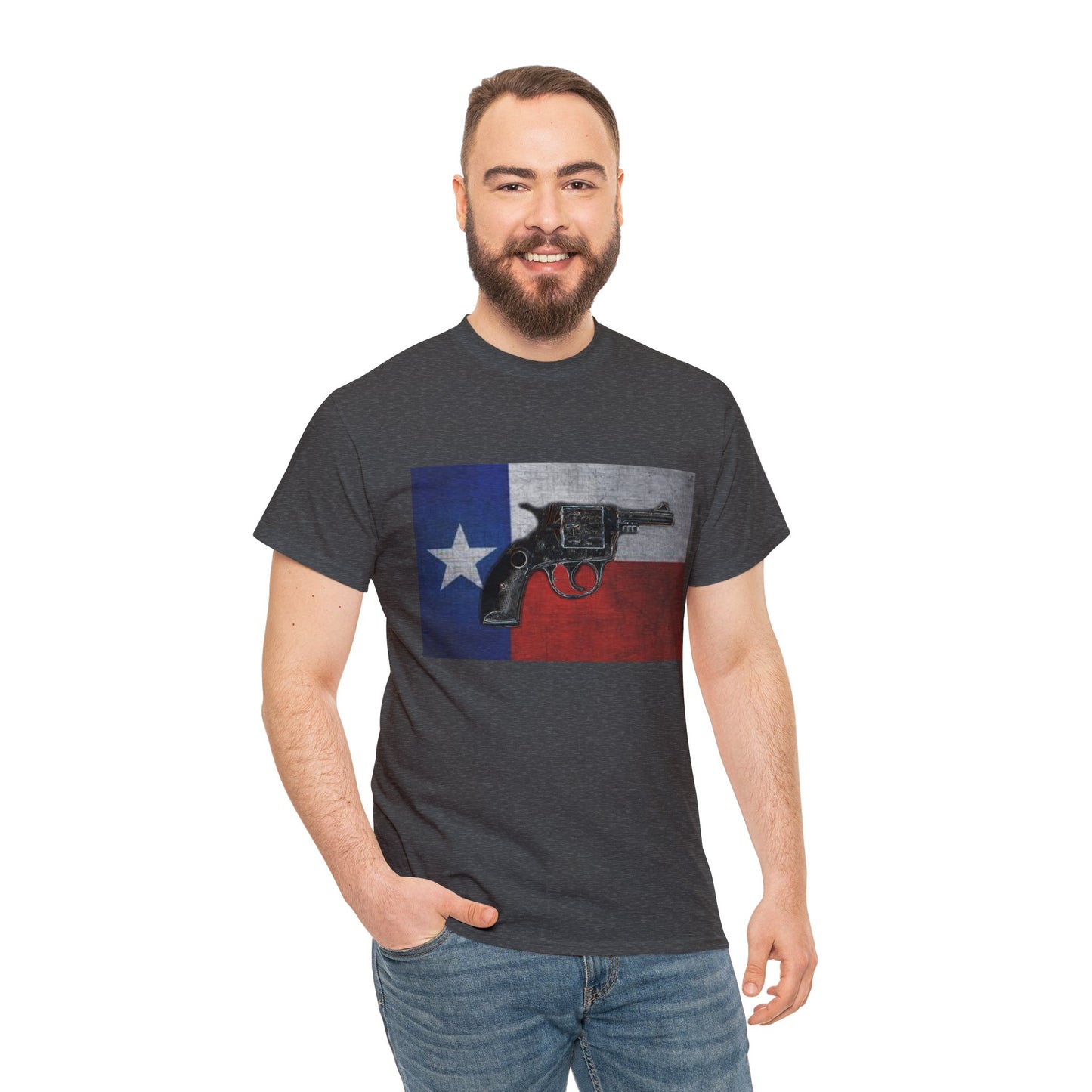 Vintage Pistol Revolver Texas Flag Heavy Cotton Tee