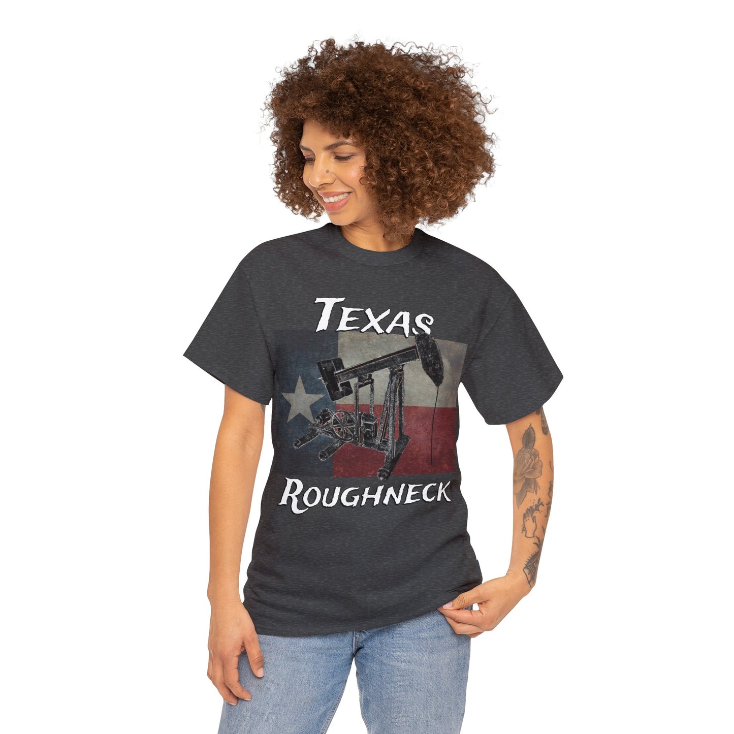 Texas Oil Worker, Rough Neck, Pump Jack Heavy Cotton Tee
