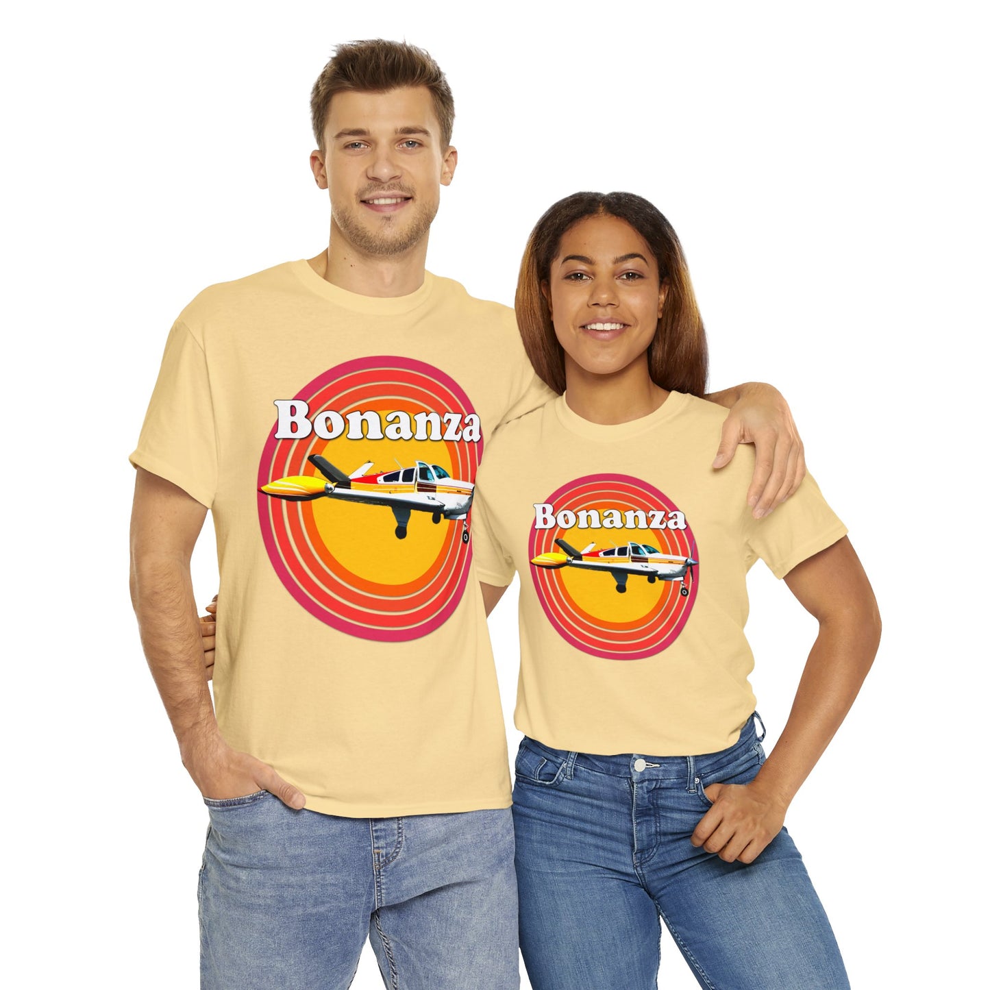 Vintage Bonanza Airplane, 1970s Private Airplane, Turbo Prop Aircraft Heavy Cotton Tee