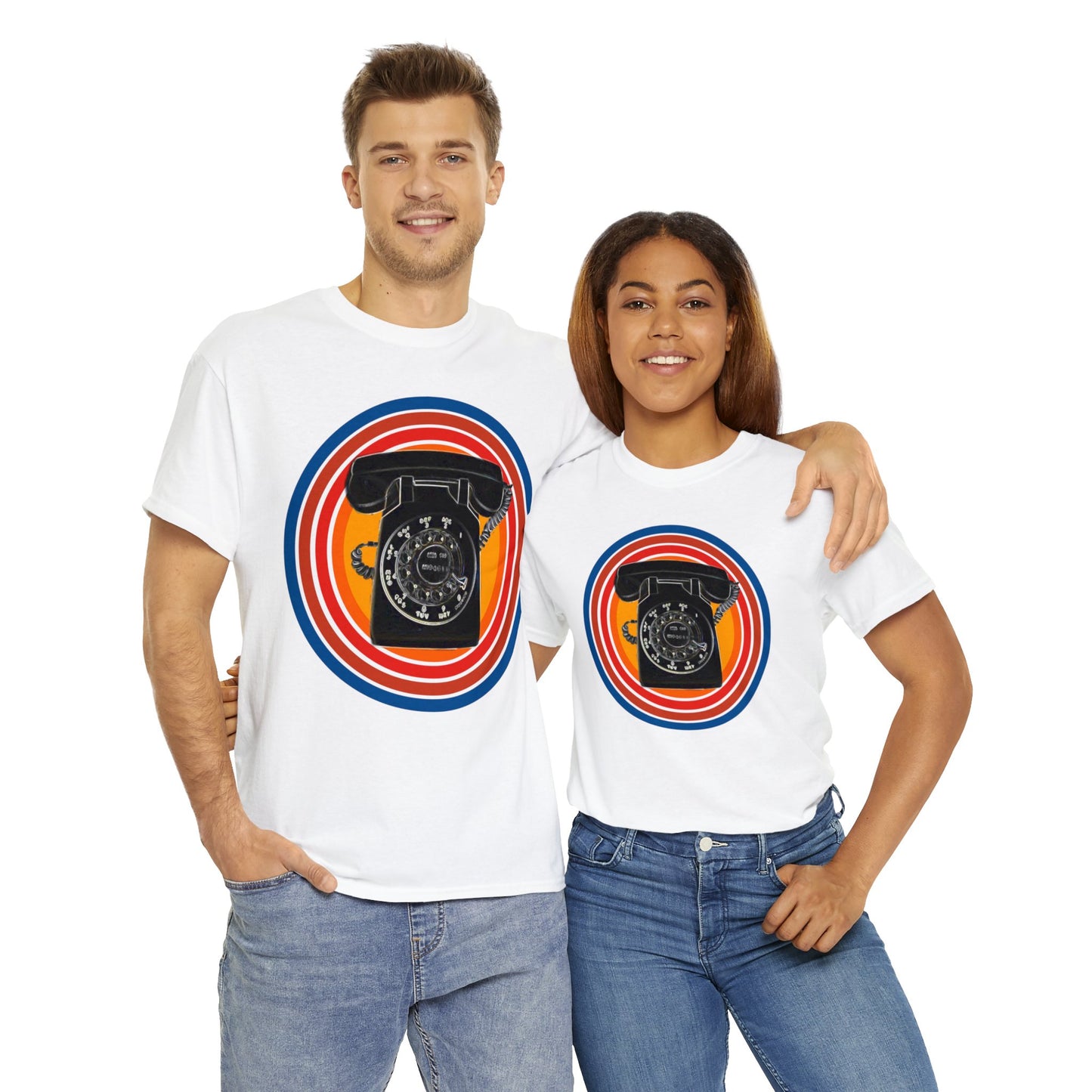Vintage Retro Rotary Antique Telephone Phone Heavy Cotton Tee