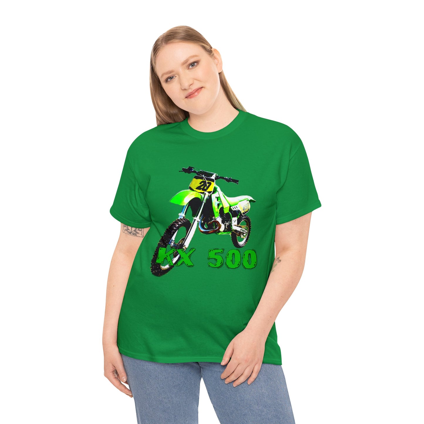 KX 500 Motocross, Vintage Dirt Bike, Green Dirt Bike, Motocross Heavy Cotton Tee