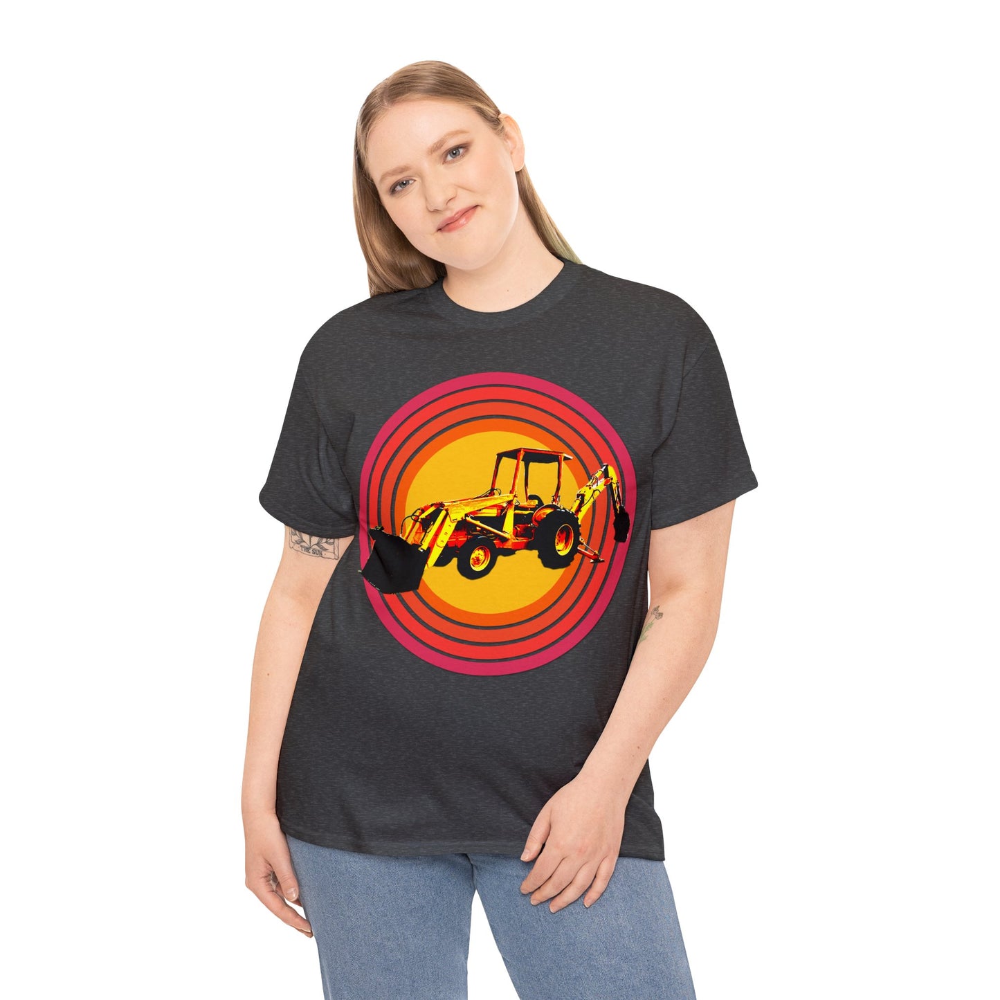 Back Hoe, Tractor, Bulldozer, Excavator, Construction, Under Construction Heavy Cotton Tee