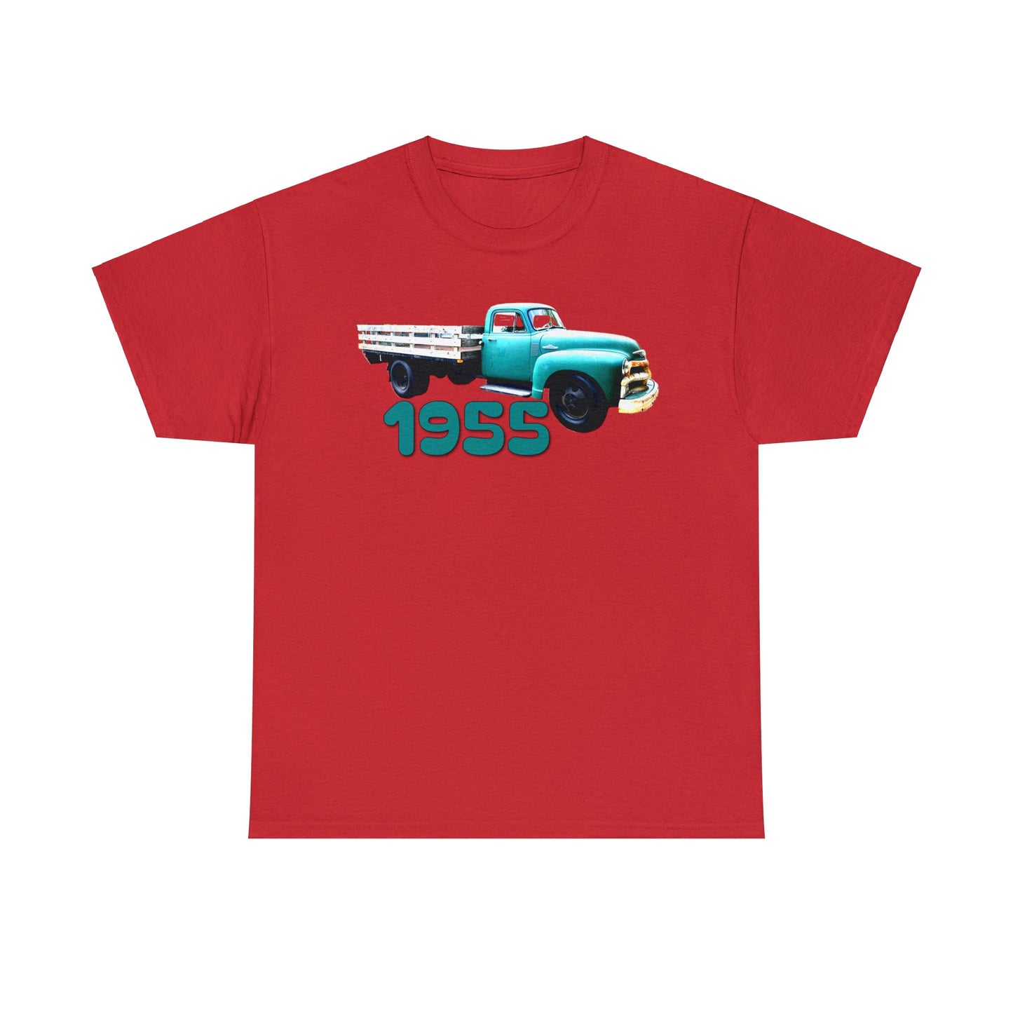 1955 Pickup Truck, Vintage Farm Truck, Retro Flat Bed Truck Heavy Cotton Tee