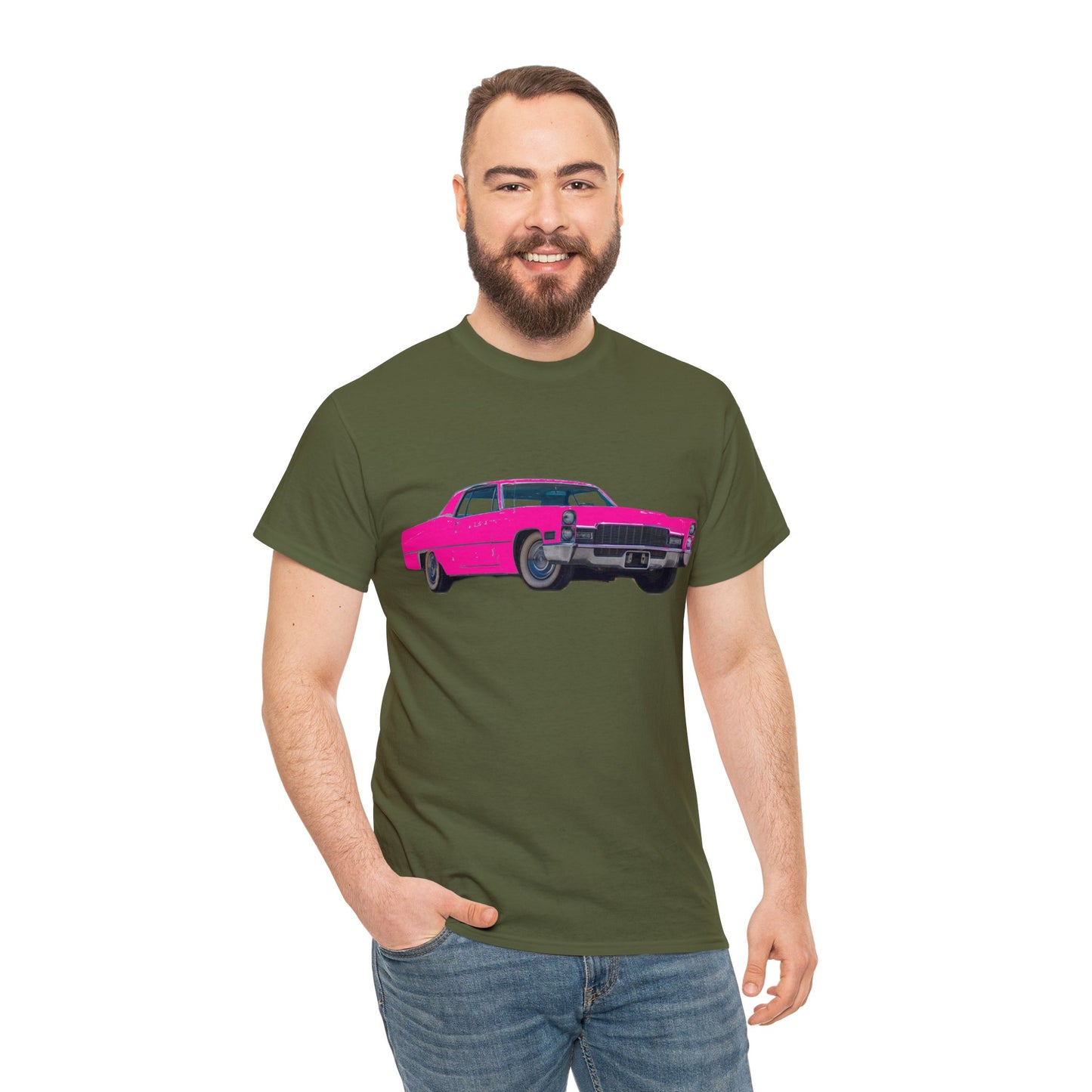 Pink Cadillac, Vintage Car, Caddy Daddy, Retro DeVille Heavy Cotton Tee