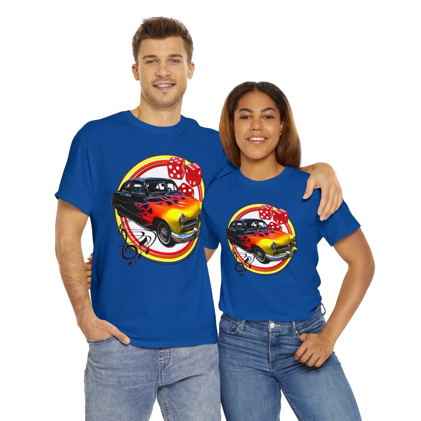 Mercury Eight 1949 Rockabilly Flame Hot Rod Car Heavy Cotton Tee