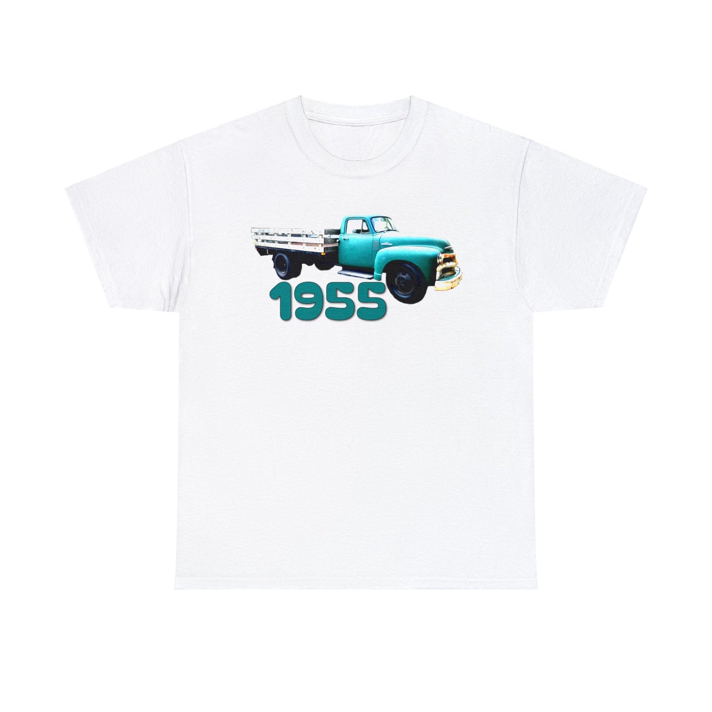 1955 Pickup Truck, Vintage Farm Truck, Retro Flat Bed Truck Heavy Cotton Tee