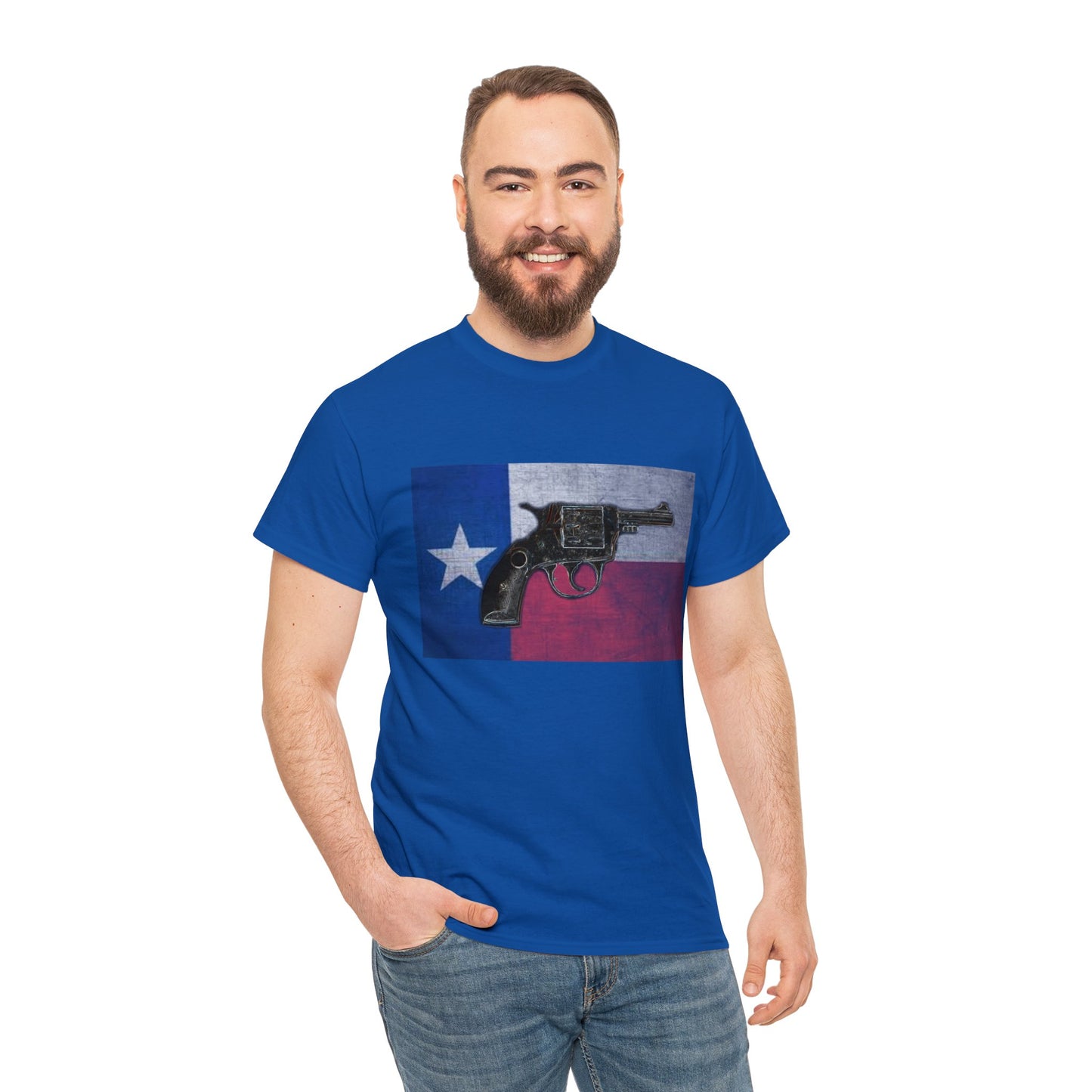 Vintage Pistol Revolver Texas Flag Heavy Cotton Tee