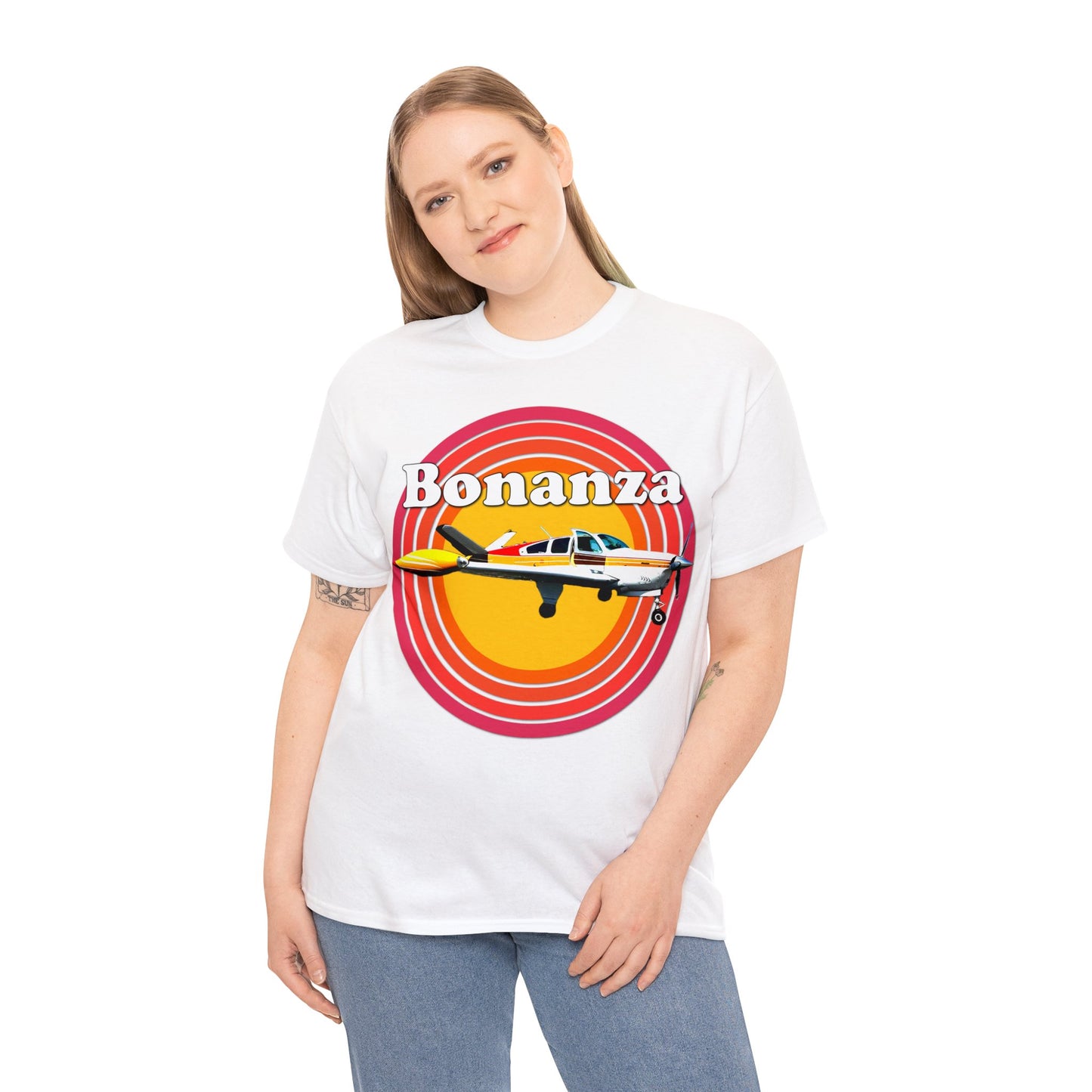 Vintage Bonanza Airplane, 1970s Private Airplane, Turbo Prop Aircraft Heavy Cotton Tee