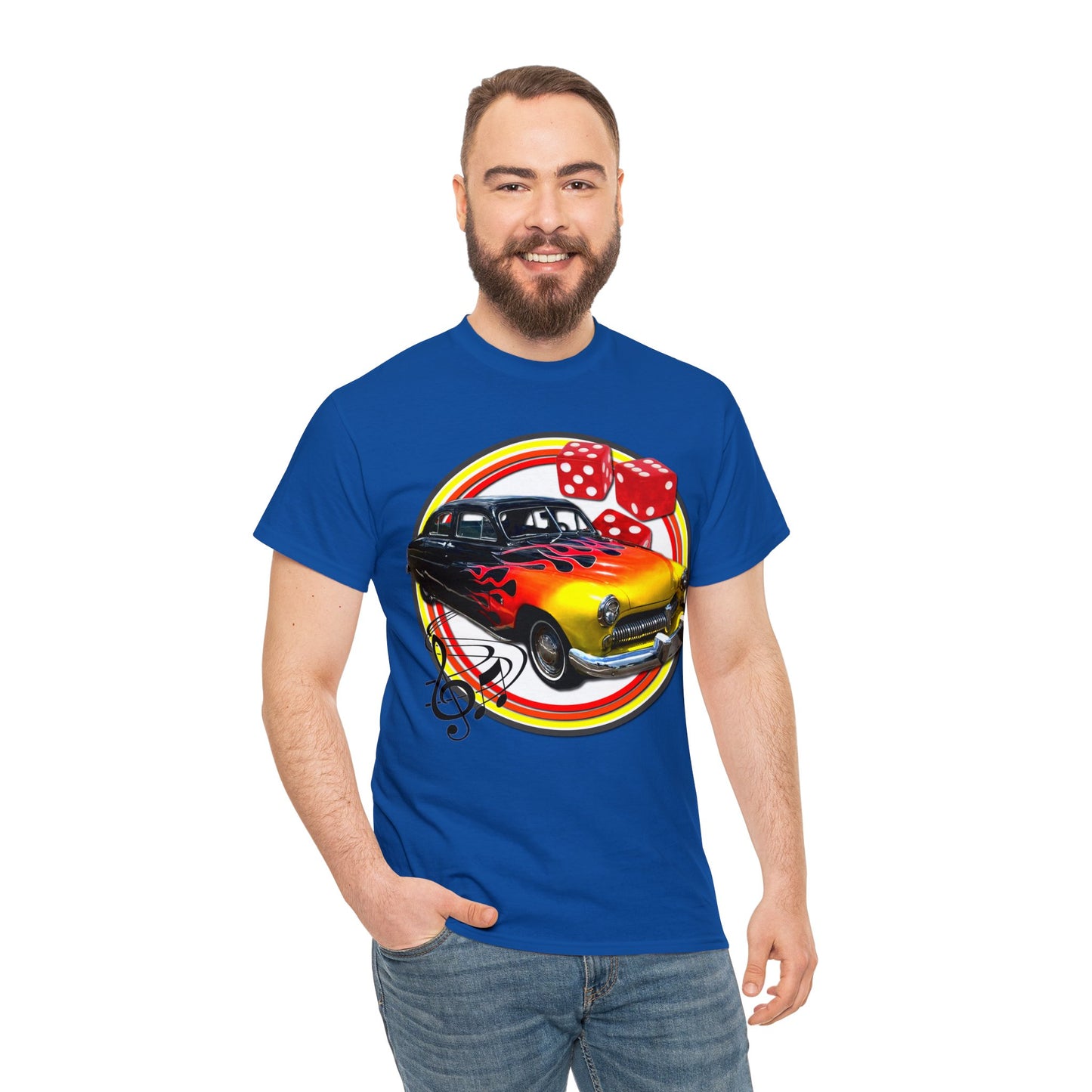 Mercury Eight 1949 Rockabilly Flame Hot Rod Car Heavy Cotton Tee