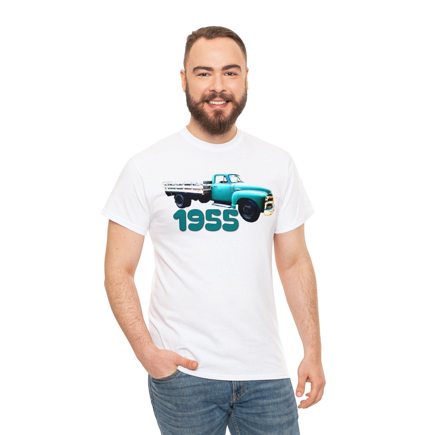1955 Pickup Truck, Vintage Farm Truck, Retro Flat Bed Truck Heavy Cotton Tee