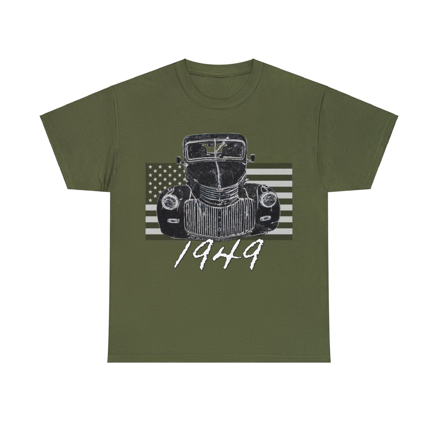 Vintage American 1940's Pickup Truck, Retro Pick Up Truck American Flag Heavy Cotton Tee
