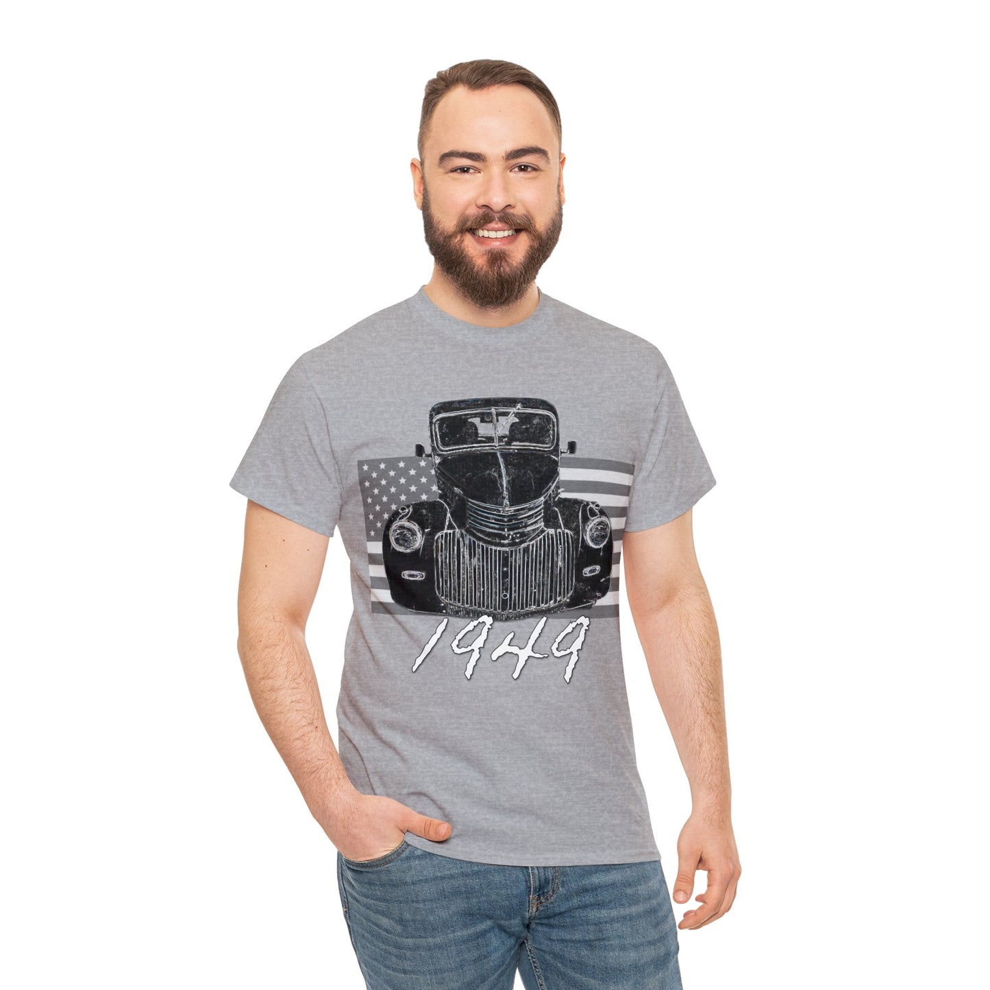 Vintage American 1940's Pickup Truck, Retro Pick Up Truck American Flag Heavy Cotton Tee