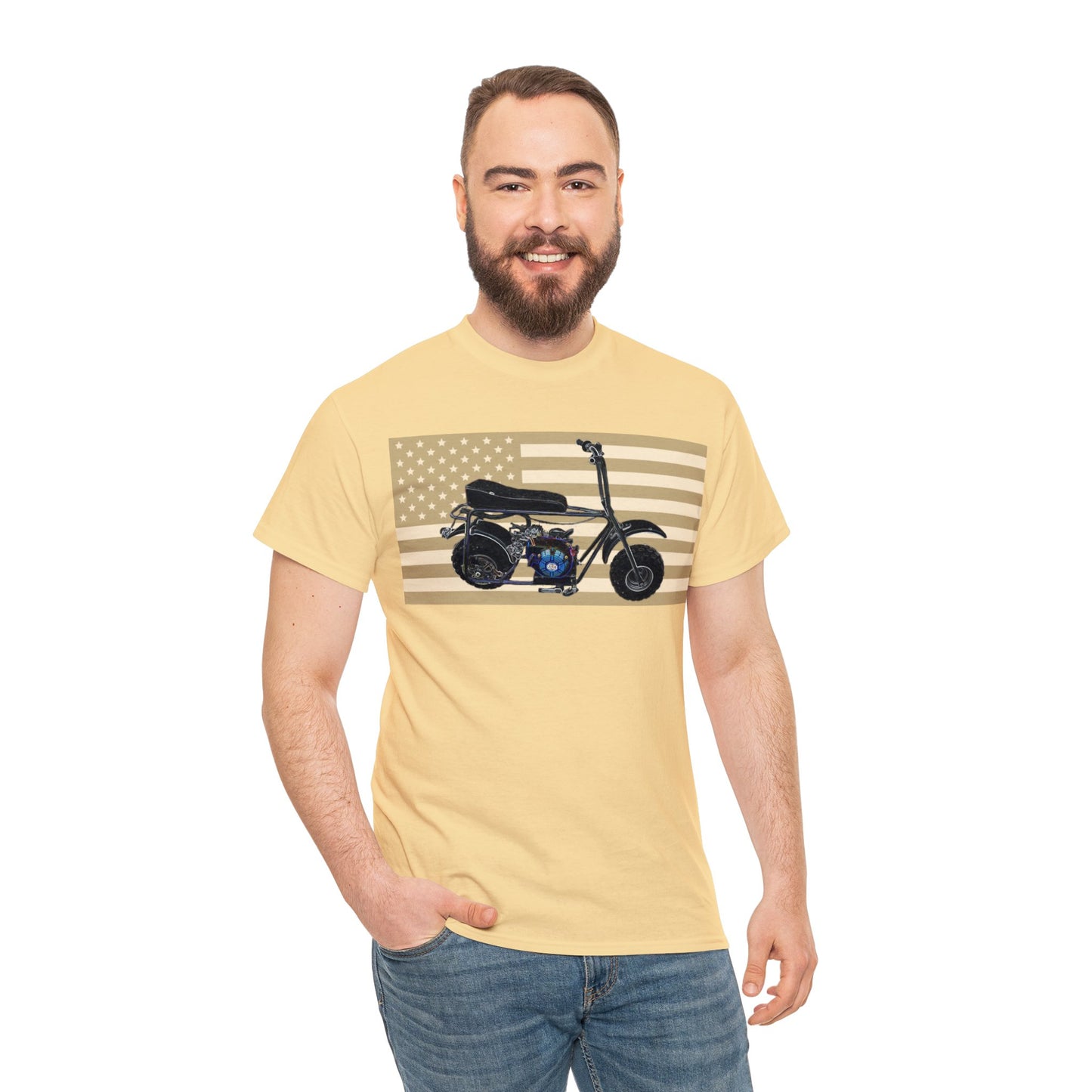 American Flag Vintage Mini Bike, Moped, Mini Motorcycle, Scooter Heavy Cotton Tee