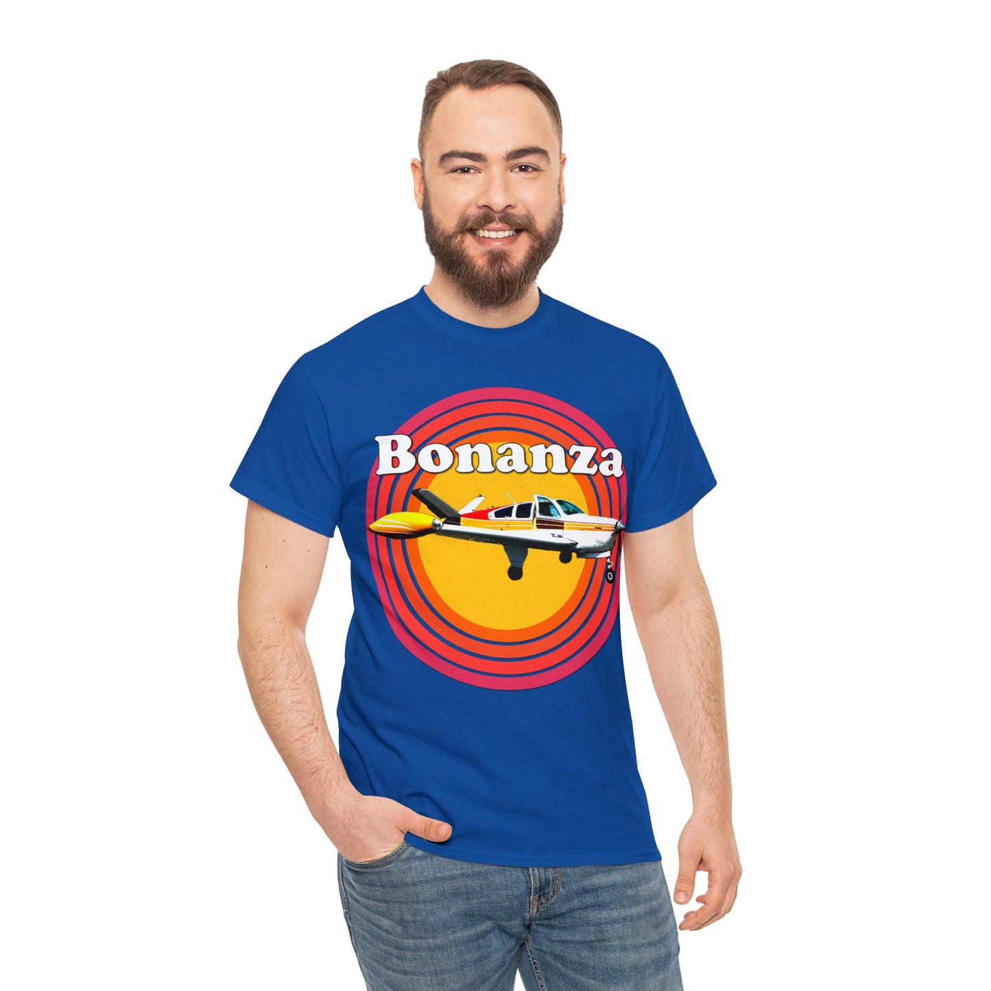 Vintage Bonanza Airplane, 1970s Private Airplane, Turbo Prop Aircraft Heavy Cotton Tee