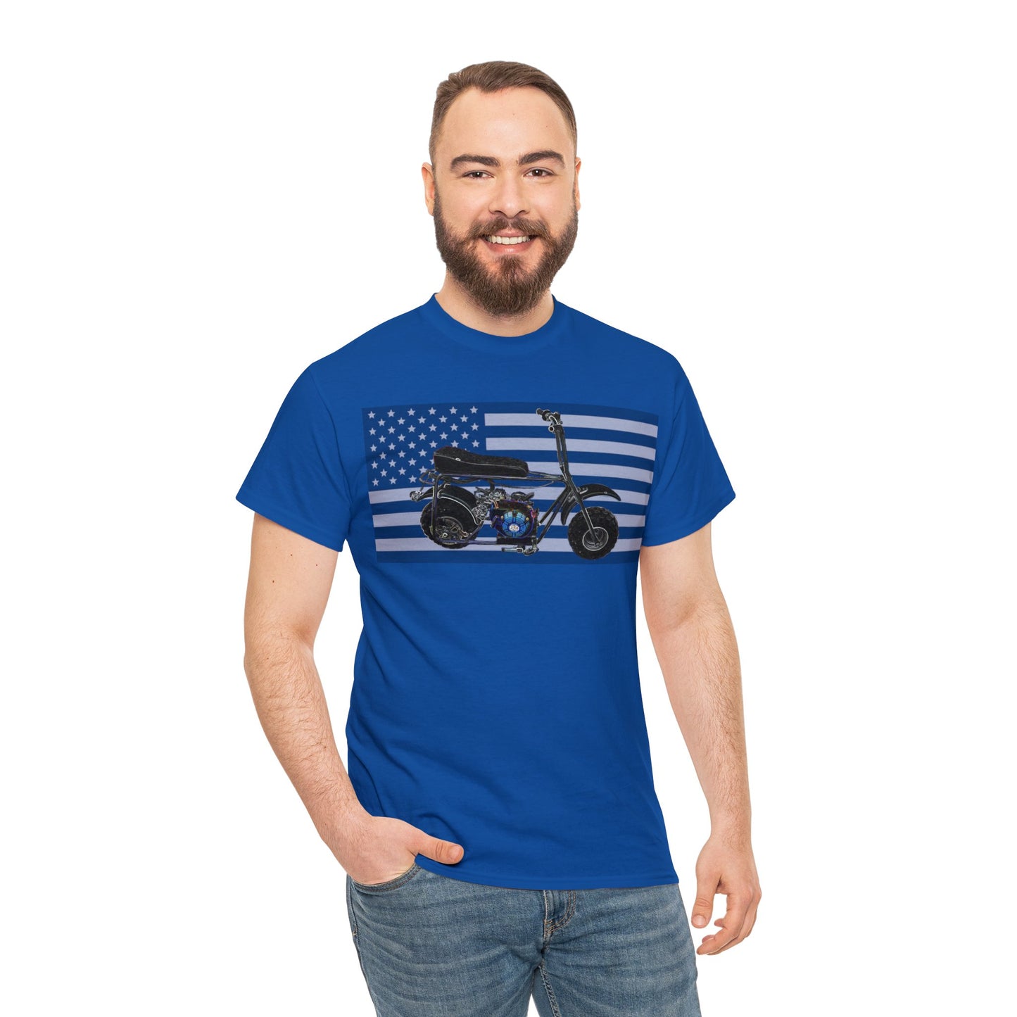 American Flag Vintage Mini Bike, Moped, Mini Motorcycle, Scooter Heavy Cotton Tee