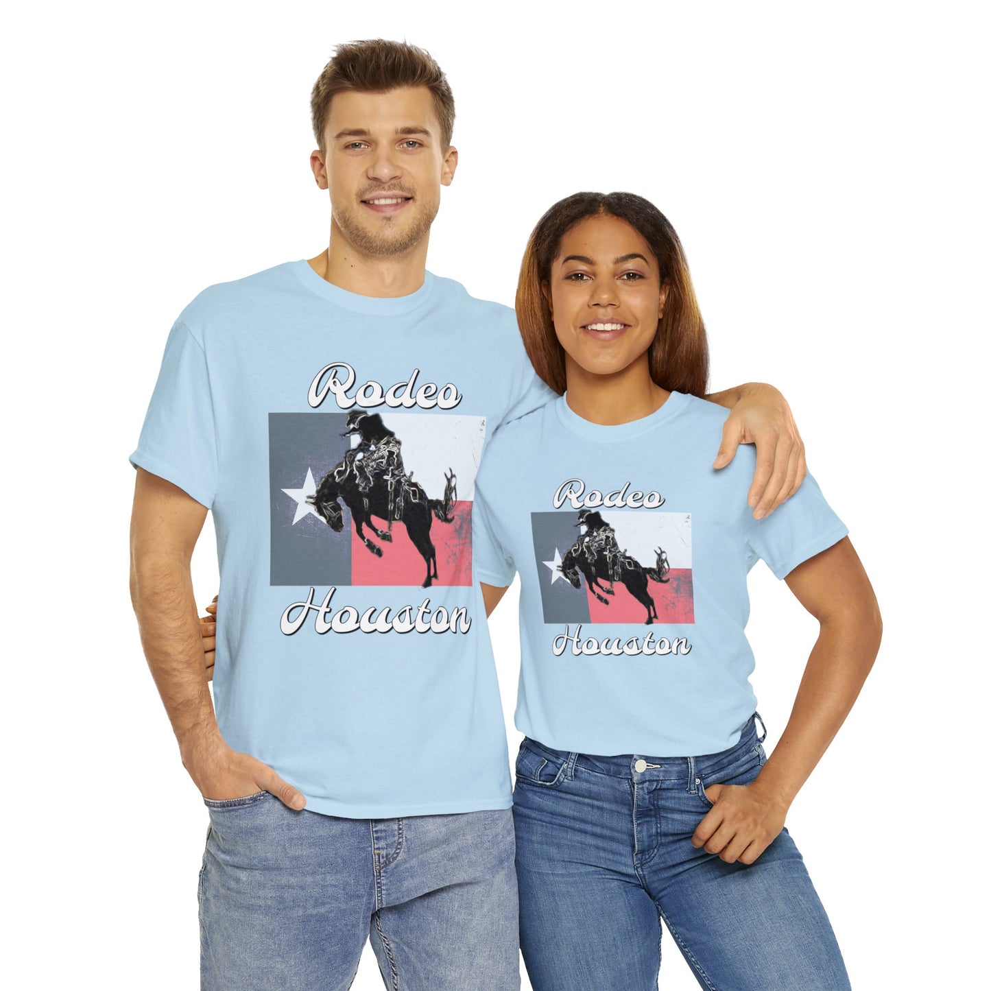 Vintage Rodeo Houston Texas Flag Bronc Buster Heavy Cotton Tee