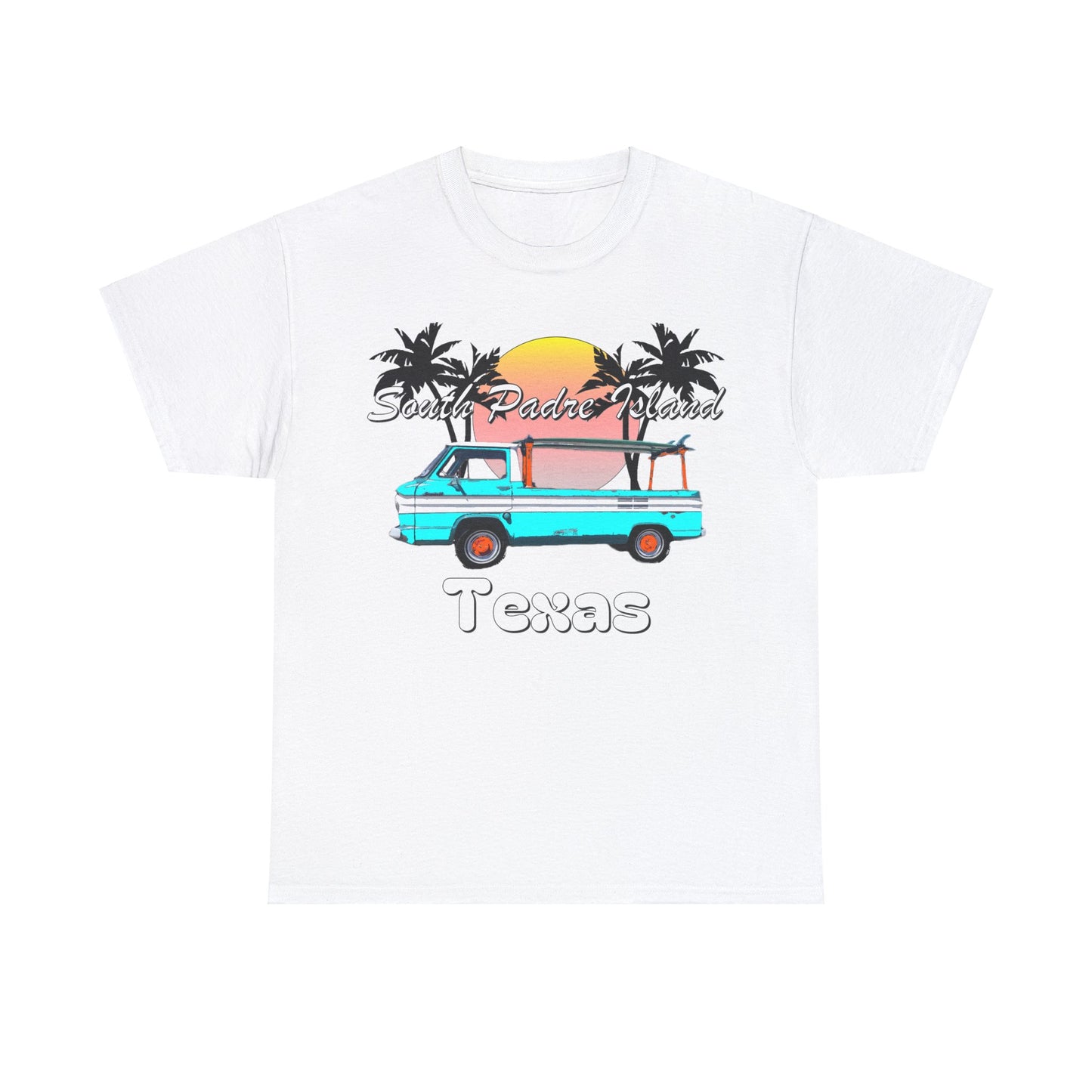 South Padre Island Texas, South Padre Surfer, Palm Trees Heavy Cotton Tee