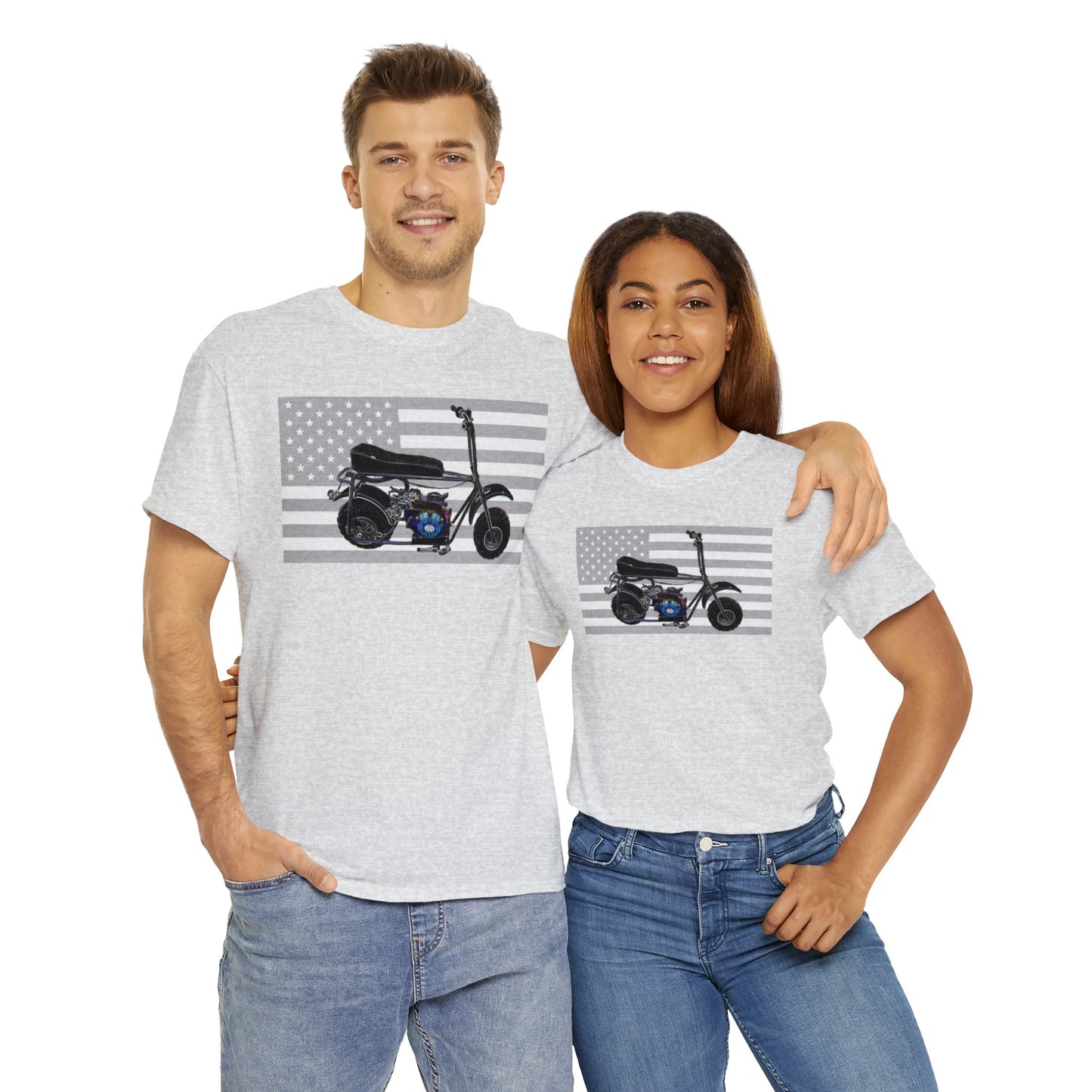 American Flag Vintage Mini Bike, Moped, Mini Motorcycle, Scooter Heavy Cotton Tee